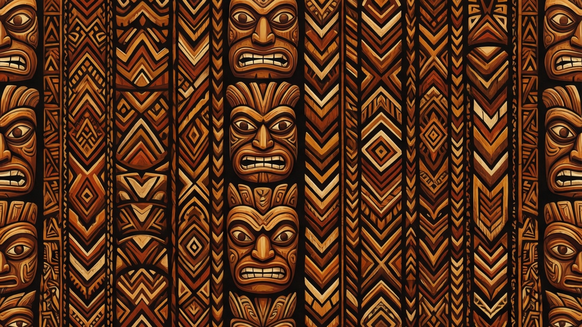 Tiki, tribal pattern, Polynesian, Full HD Desktop Wallpaper