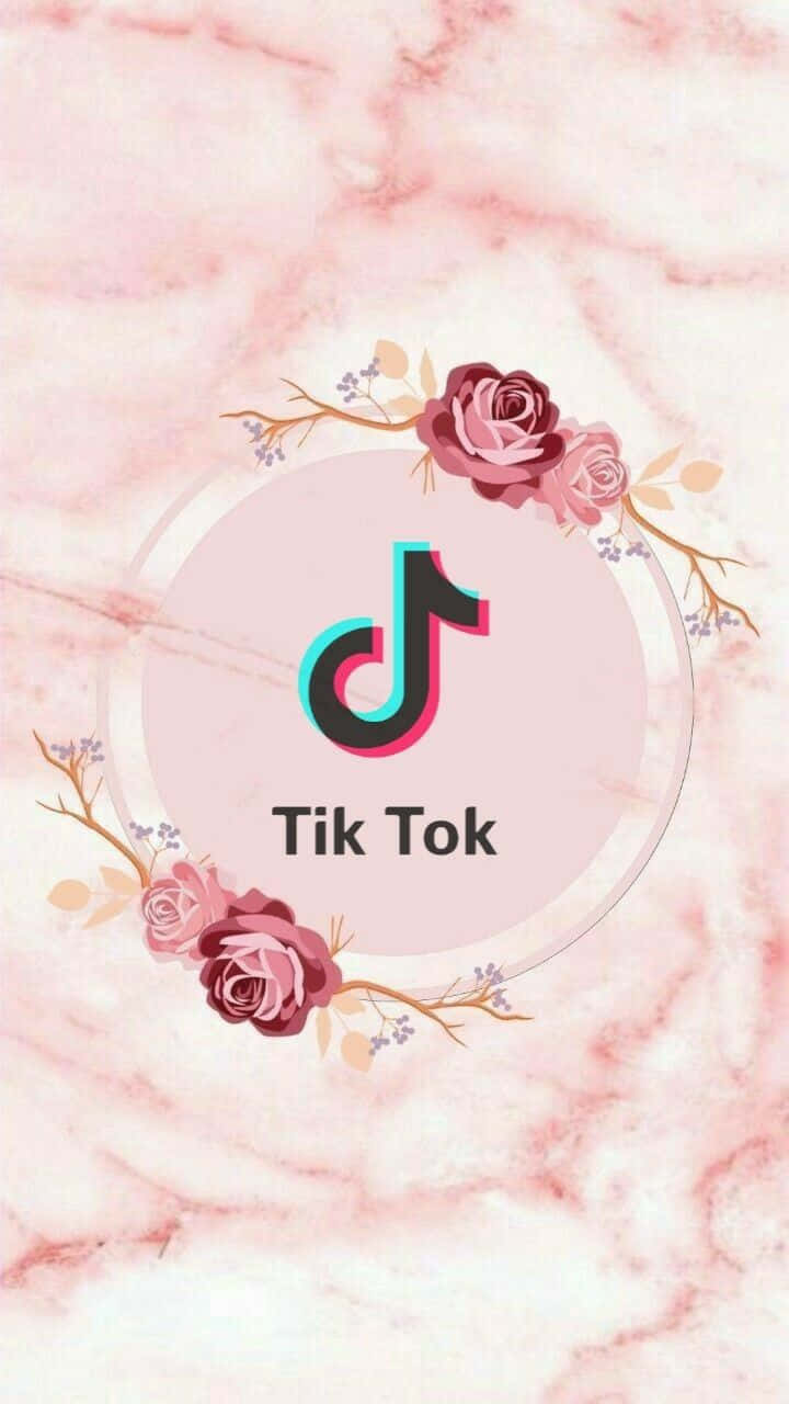 TikTok, pink marble, floral wreath, HD Phone Wallpaper