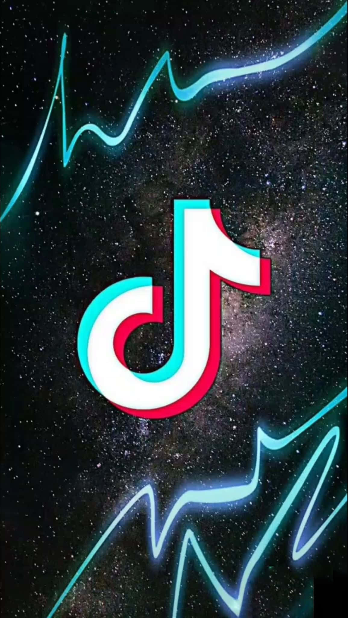 TikTok, red and cyan neon, starry cosmic background, Full HD Phone Wallpaper