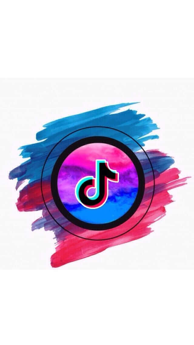 TikTok logo, blue and pink background, vibrant watercolor splash, SD Phone Wallpaper