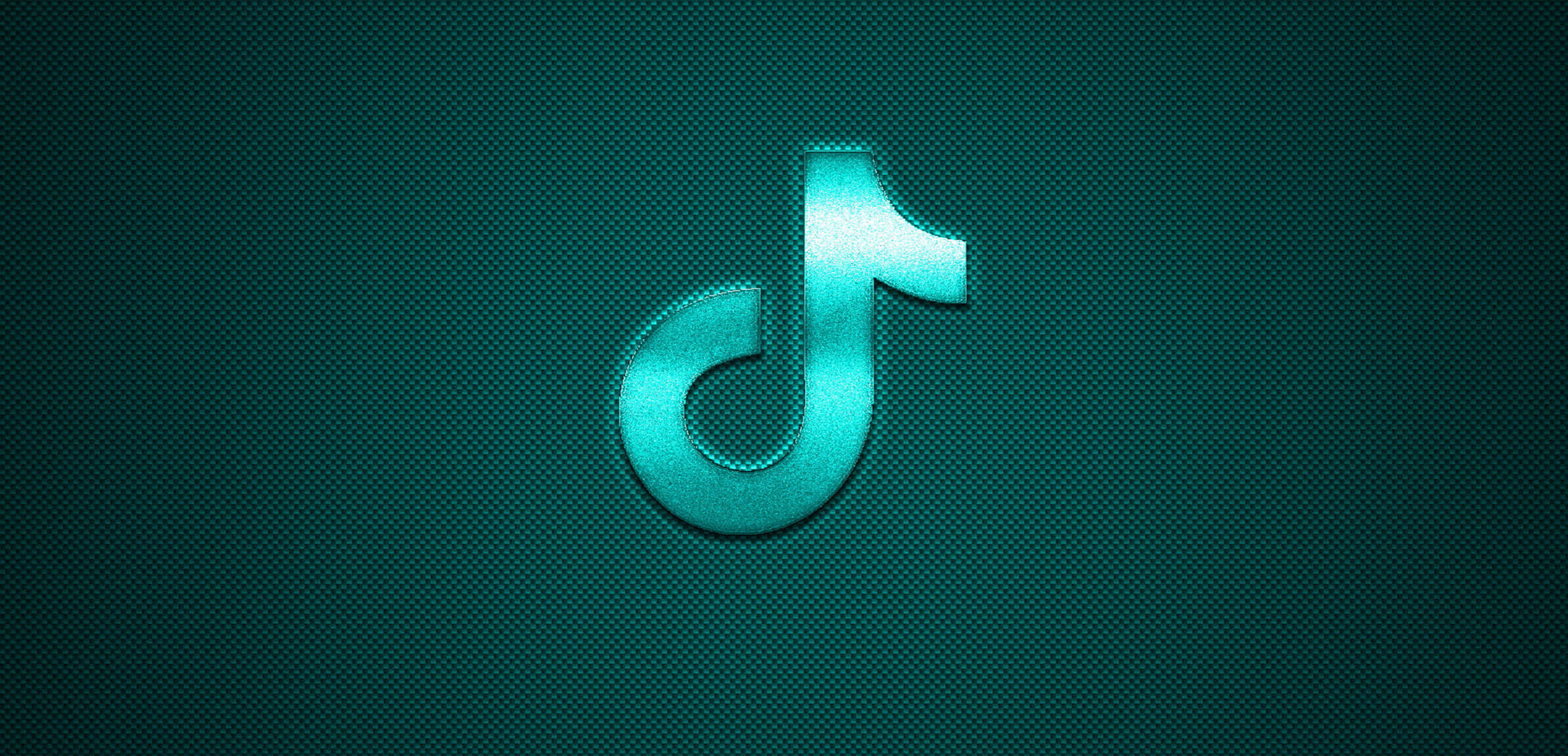TikTok logo, glowing teal, dark textured background, 4K Desktop Wallpaper