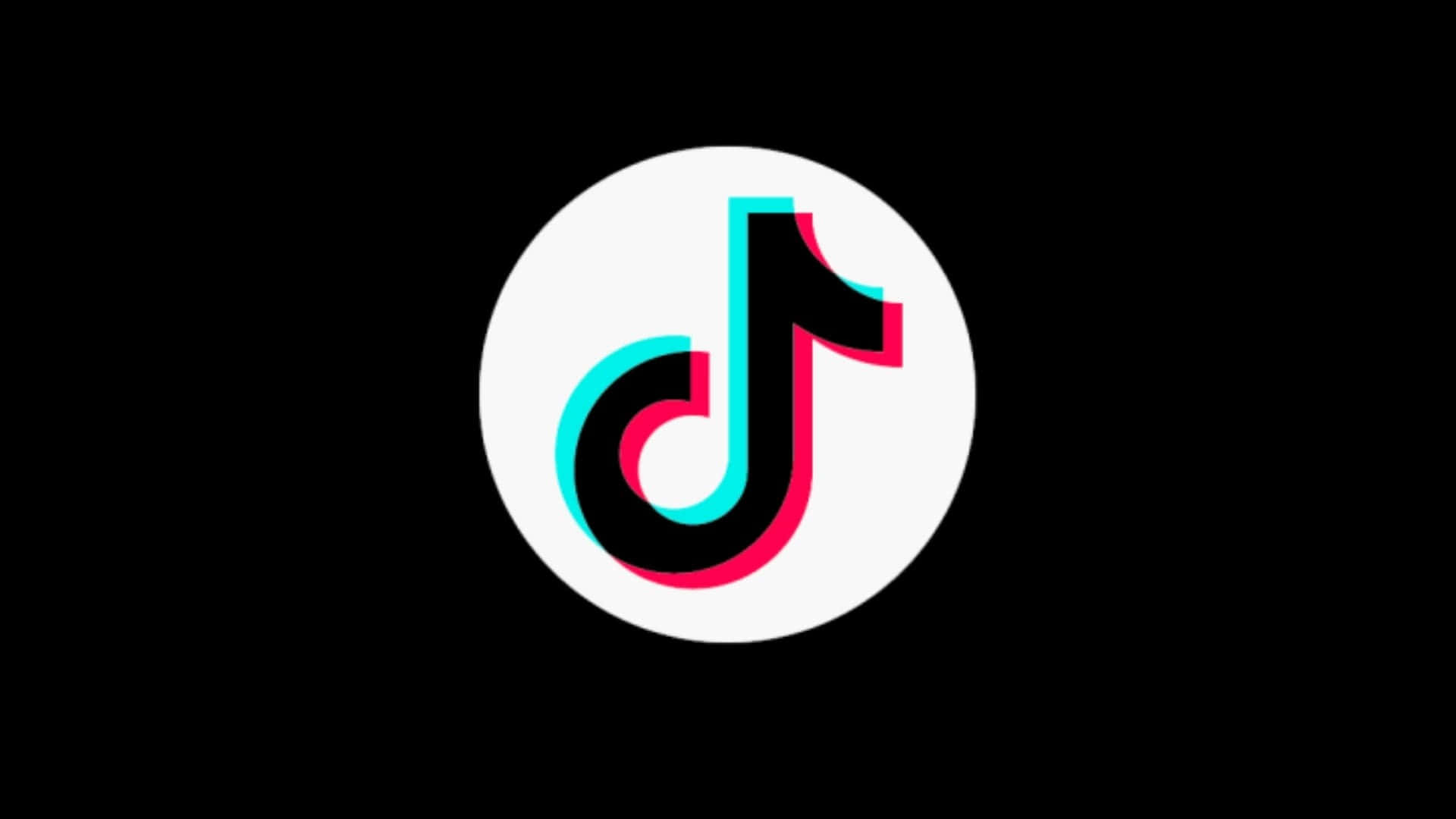 TikTok Logo, black cyan and magenta outlines, white circle, Full HD Desktop Wallpaper