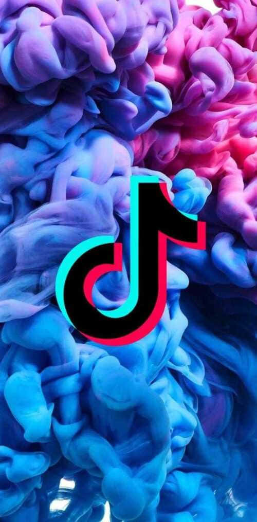 TikTok Logo, blue and pink ink clouds, vibrant abstract composition, SD Phone Wallpaper