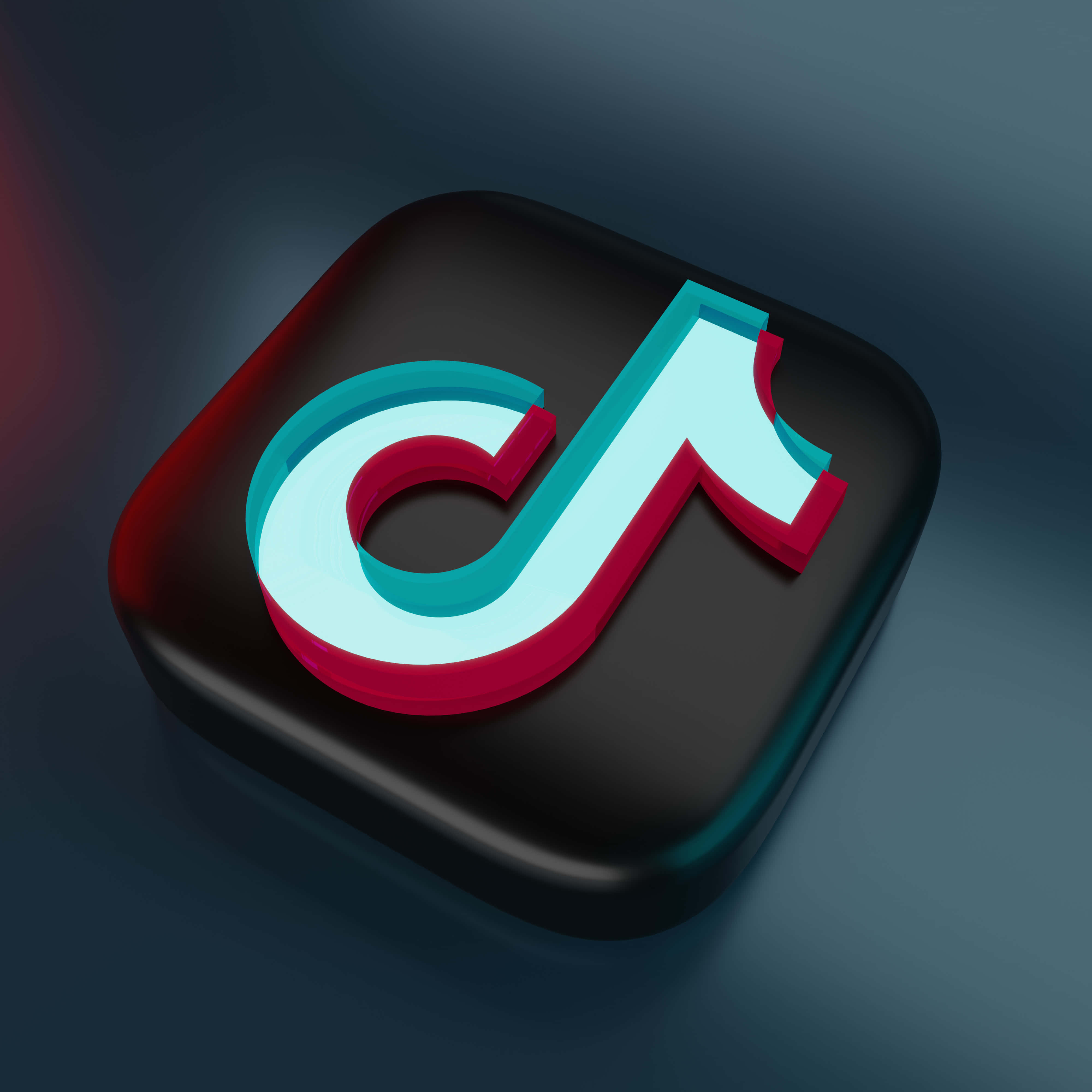 TikTok logo, glossy 3d-rendered TikTok app icon, glowing cyan and magenta edges, 4K Desktop Wallpaper