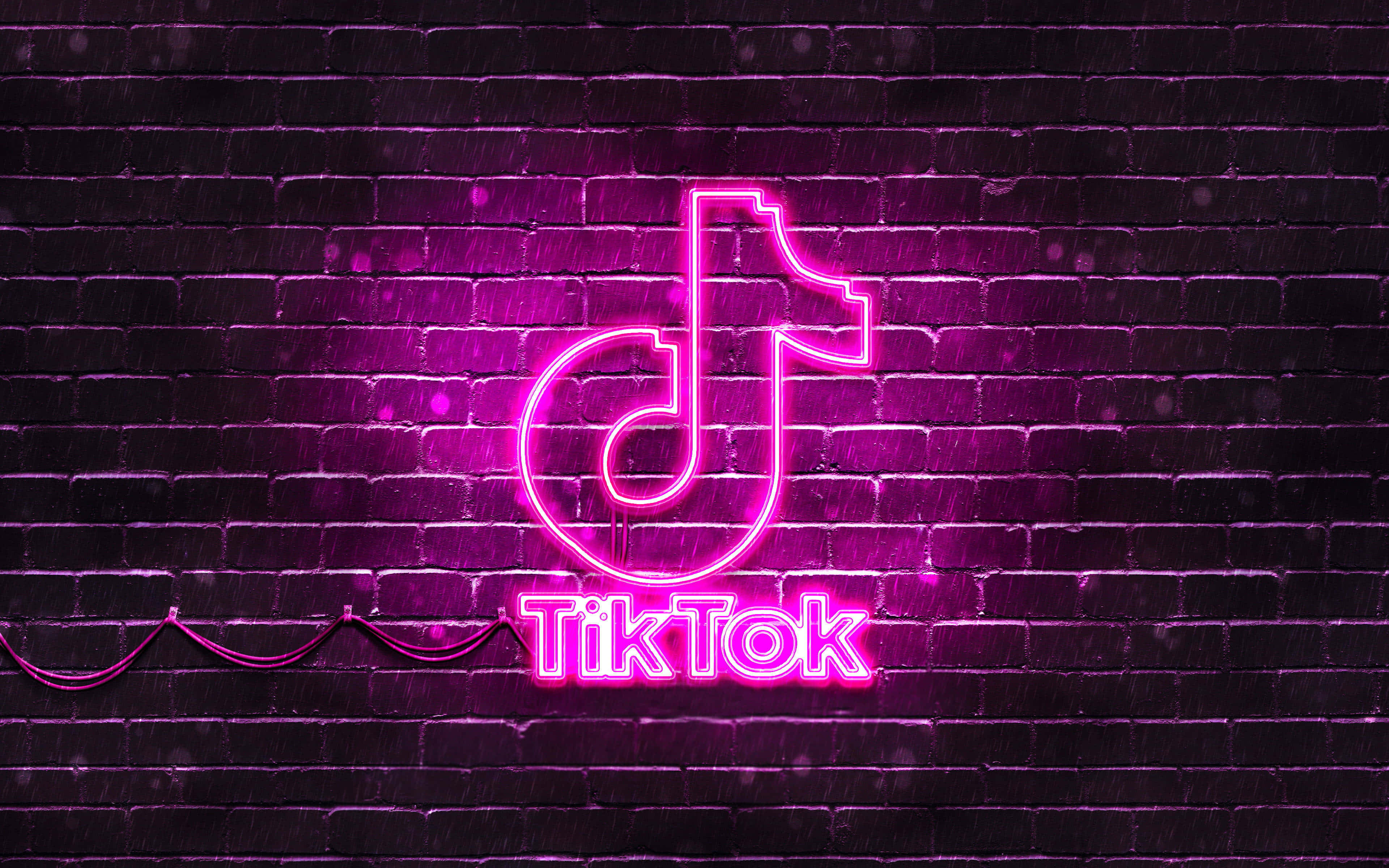 TikTok, pink neon, nighttime rain, 4K Desktop Wallpaper