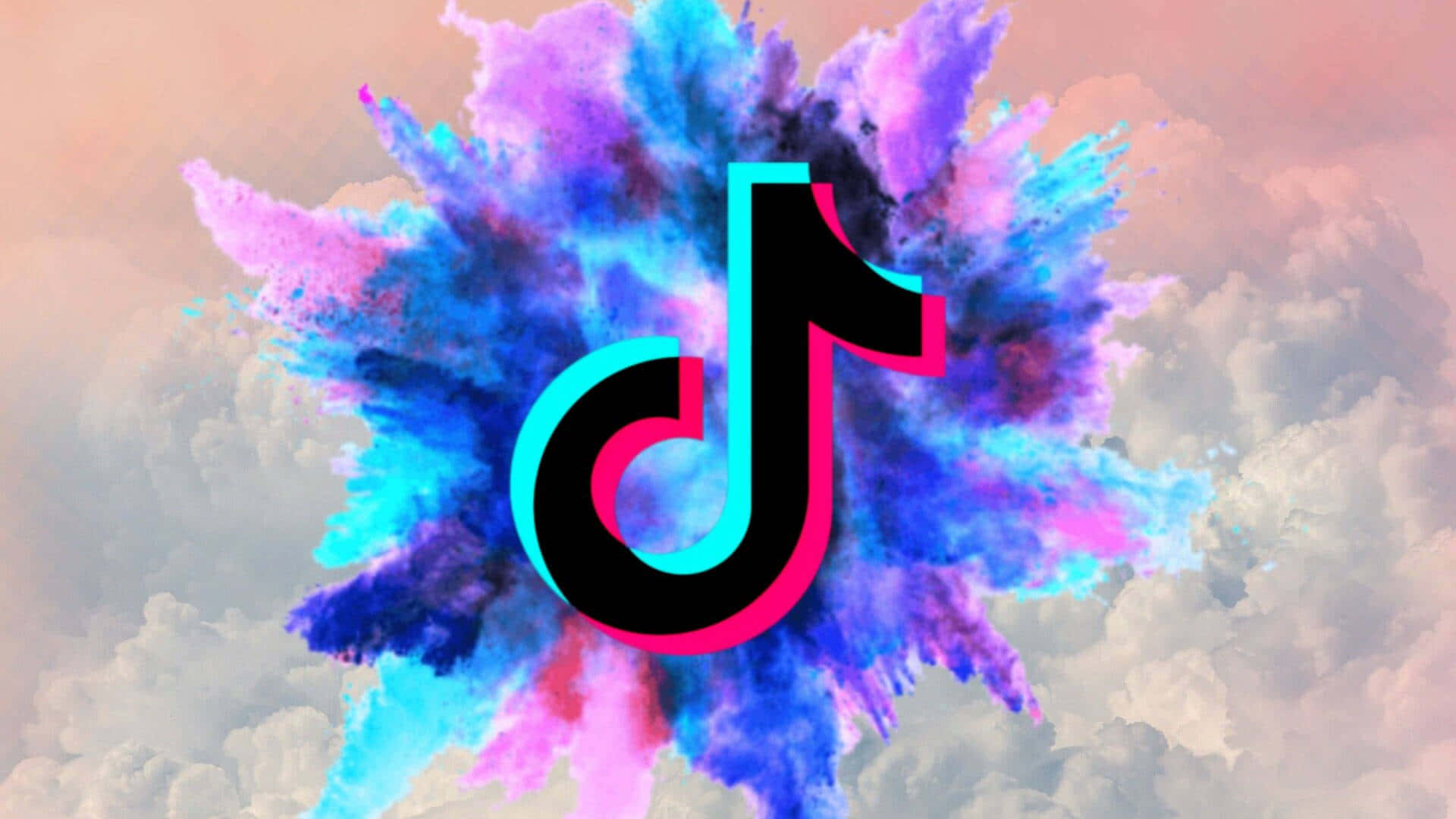 TikTok Logo, powder explosion, cloudy sky, Full HD Desktop Wallpaper