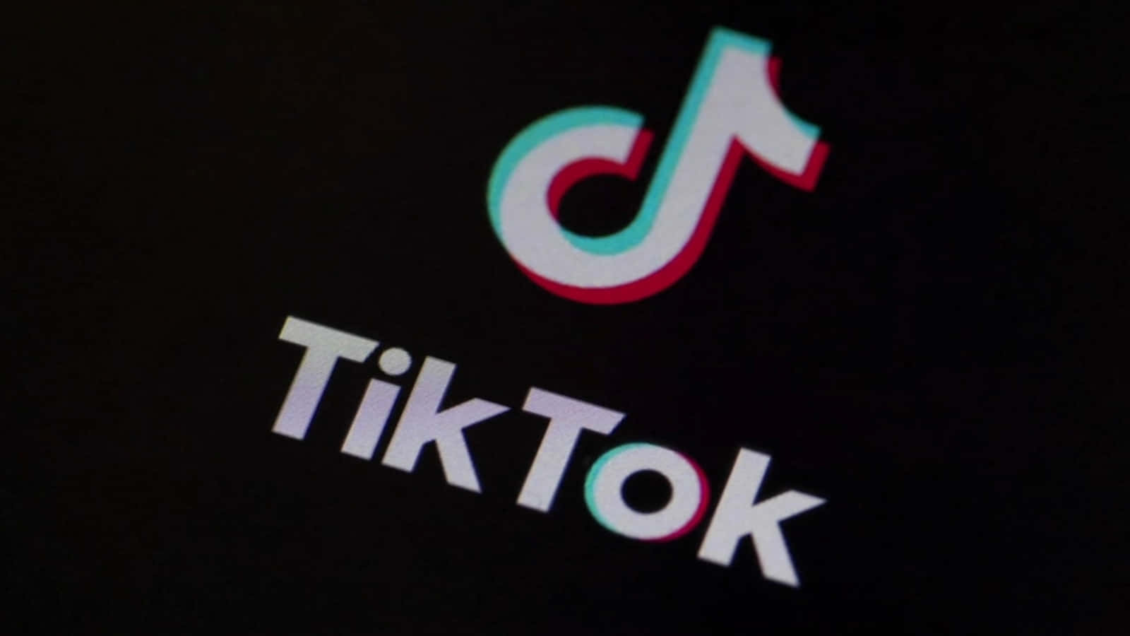TikTok logo, black screen, red cyan, HD Desktop Wallpaper