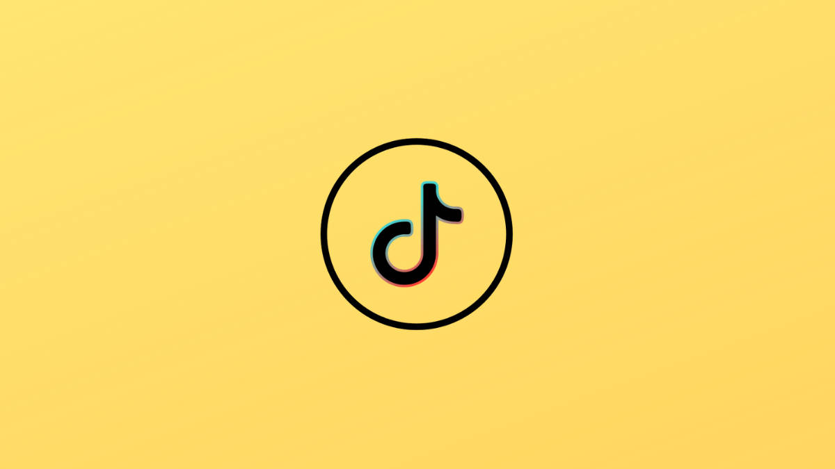 TikTok logo, solid yellow background, subtle chromatic aberration effect, SD Desktop Wallpaper