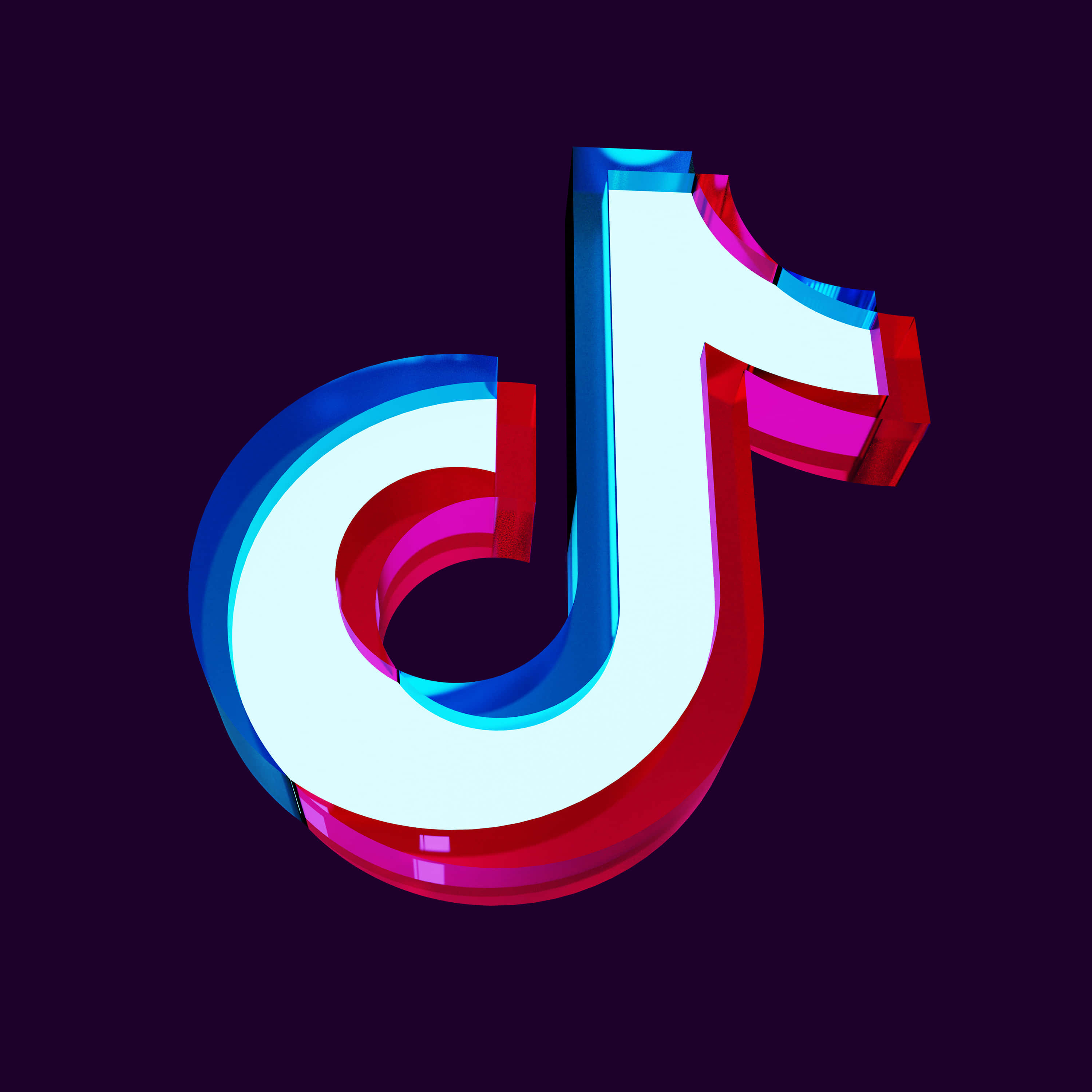 TikTok logo, blue neon highlights, red neon highlights, 2K Desktop Wallpaper