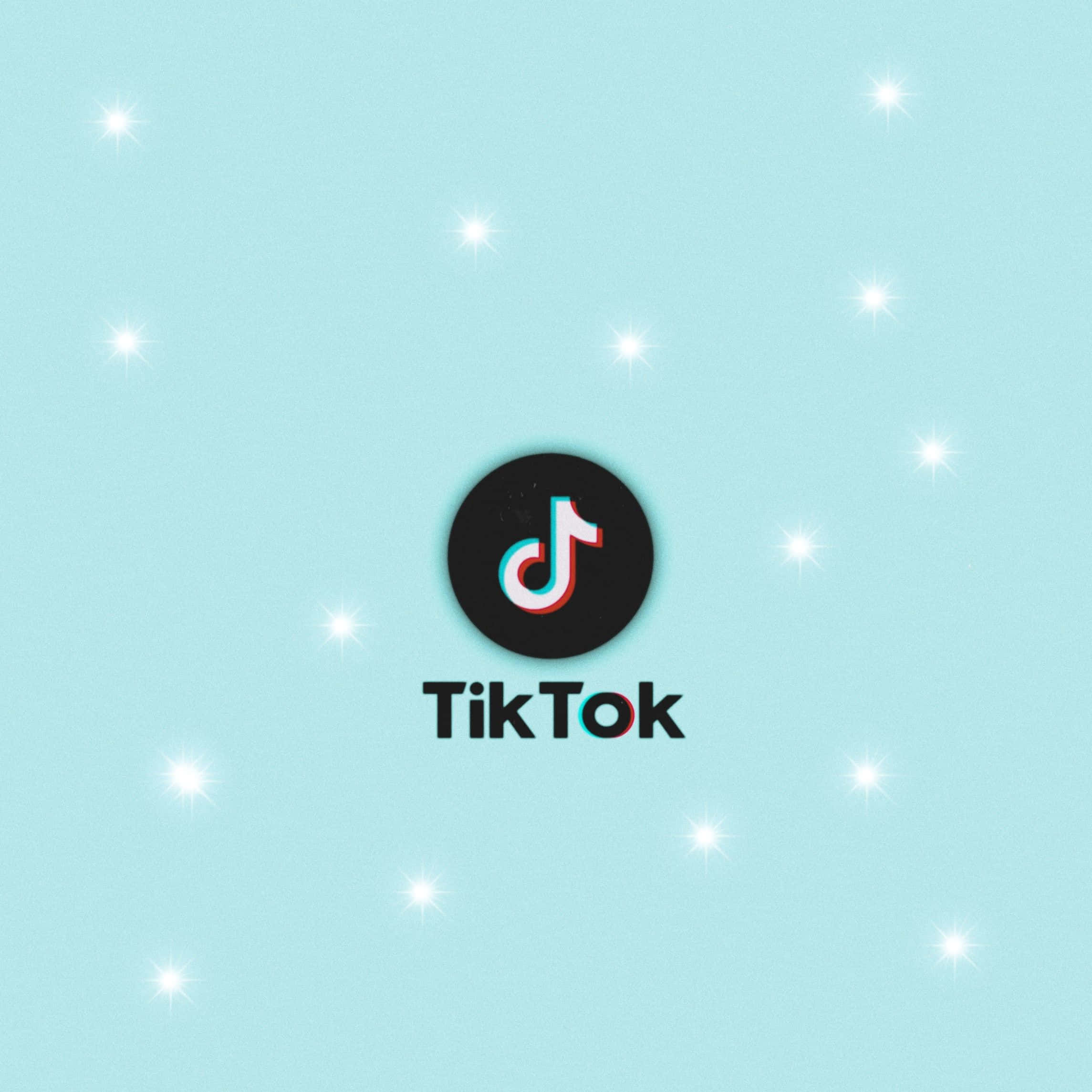 TikTok logo, light blue background, white starburst effects, Full HD Desktop Wallpaper