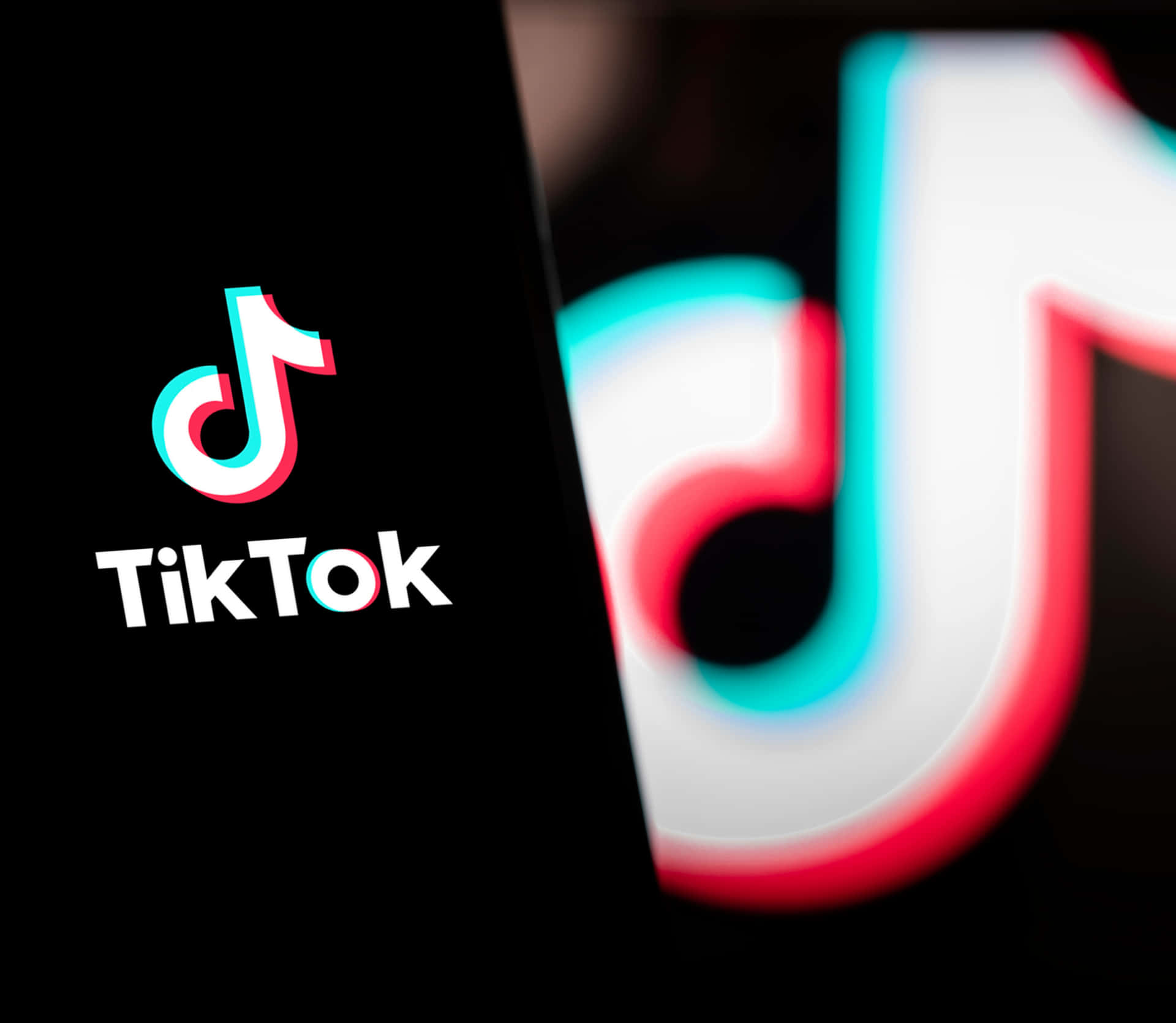 TikTok logo, phone screen, blurred glowing version, Full HD Desktop Wallpaper
