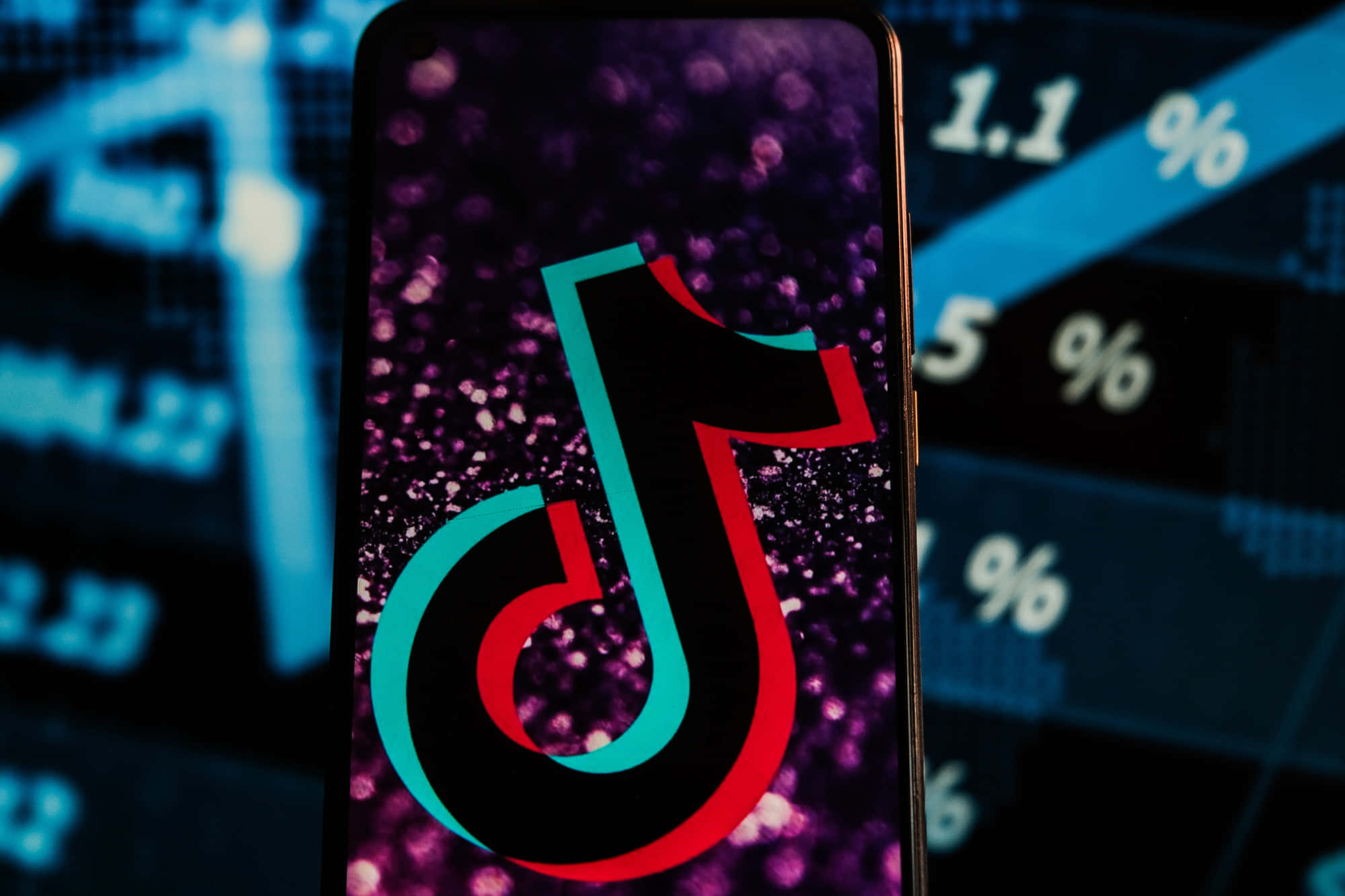 TikTok logo, orange and white, smartphone, Full HD Desktop Wallpaper