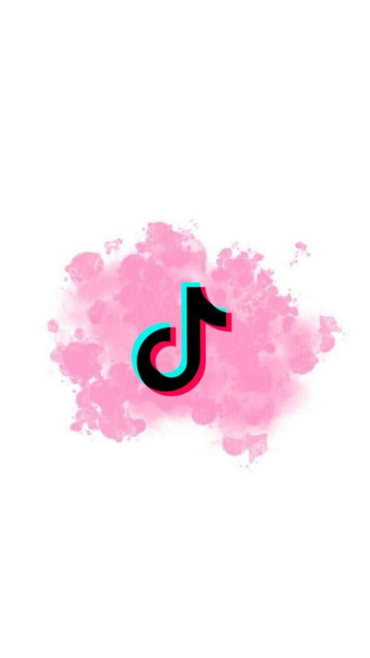 TikTok Logo, pink watercolor splash, black cyan and magenta outlines, HD Phone Wallpaper