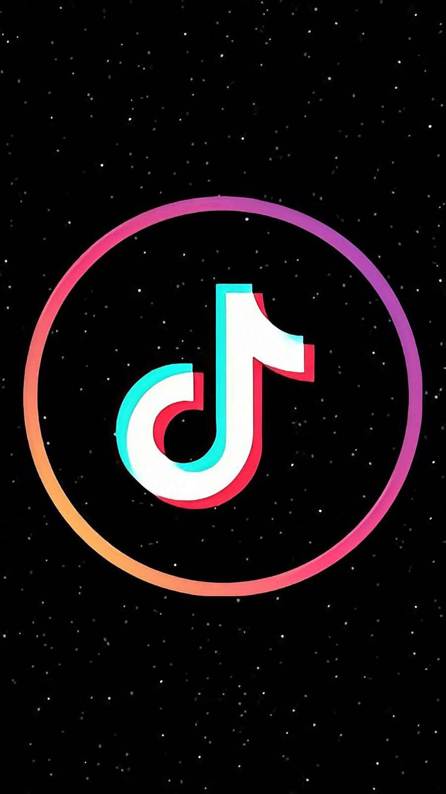 TikTok logo, rainbow gradient ring, starry black background, HD Phone Wallpaper