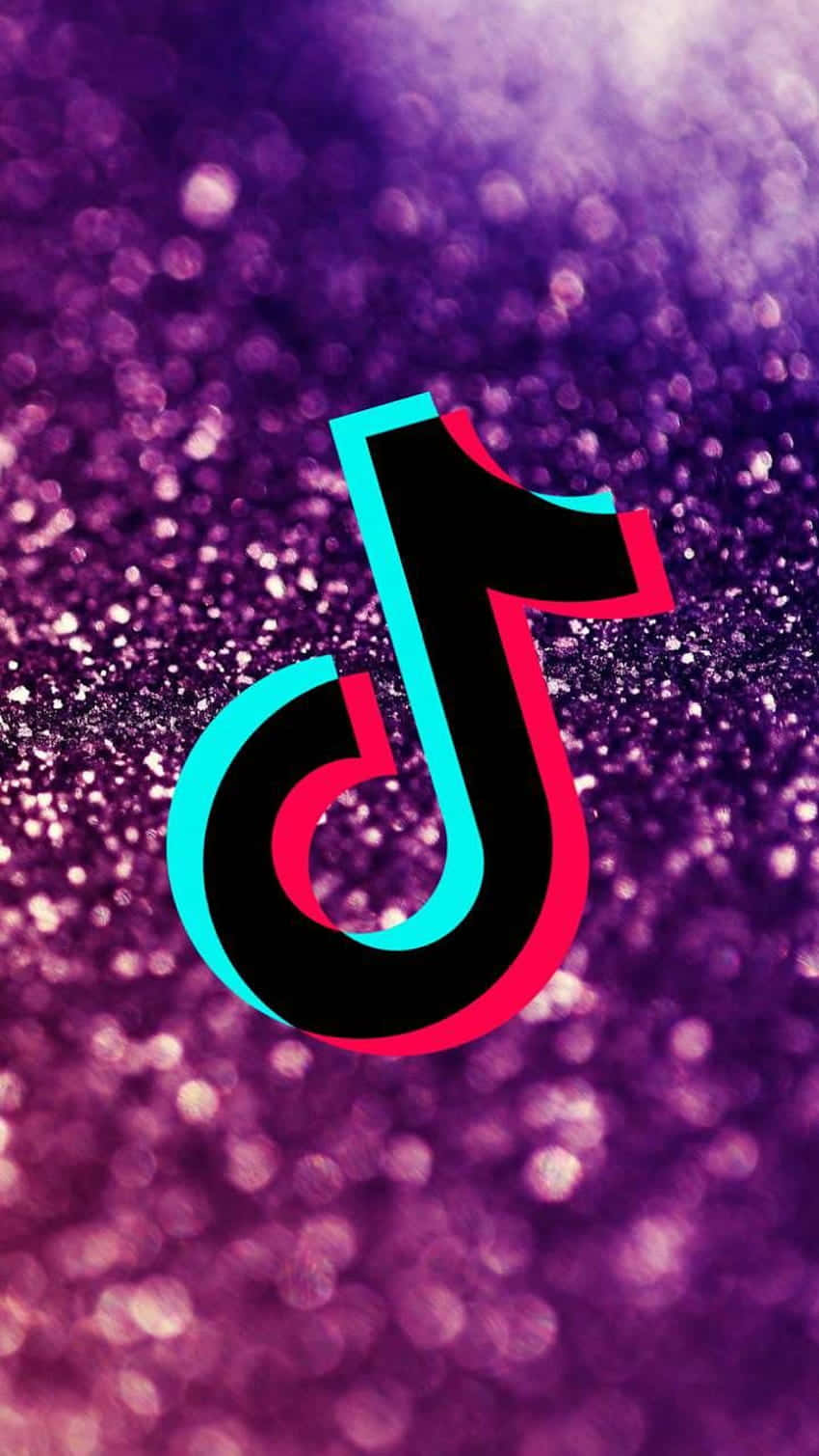 TikTok Logo, black red and cyan, sparkling purple glitter background, HD Phone Wallpaper