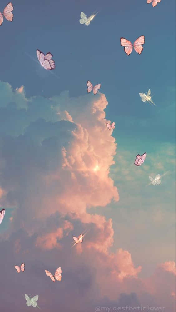cloud butterflies, pastel clouds, sunset hues, SD Phone Wallpaper
