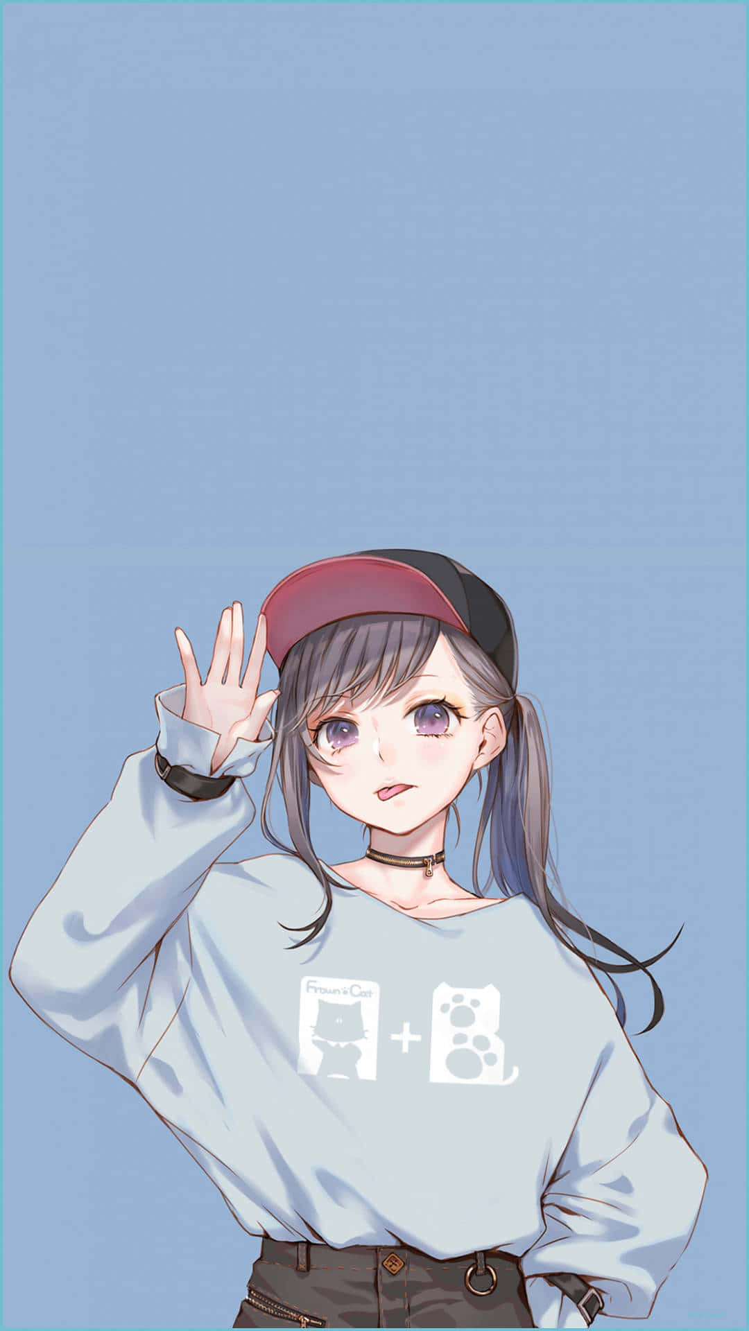 Anime girl, gray hair, red cap, Full HD Phone Wallpaper