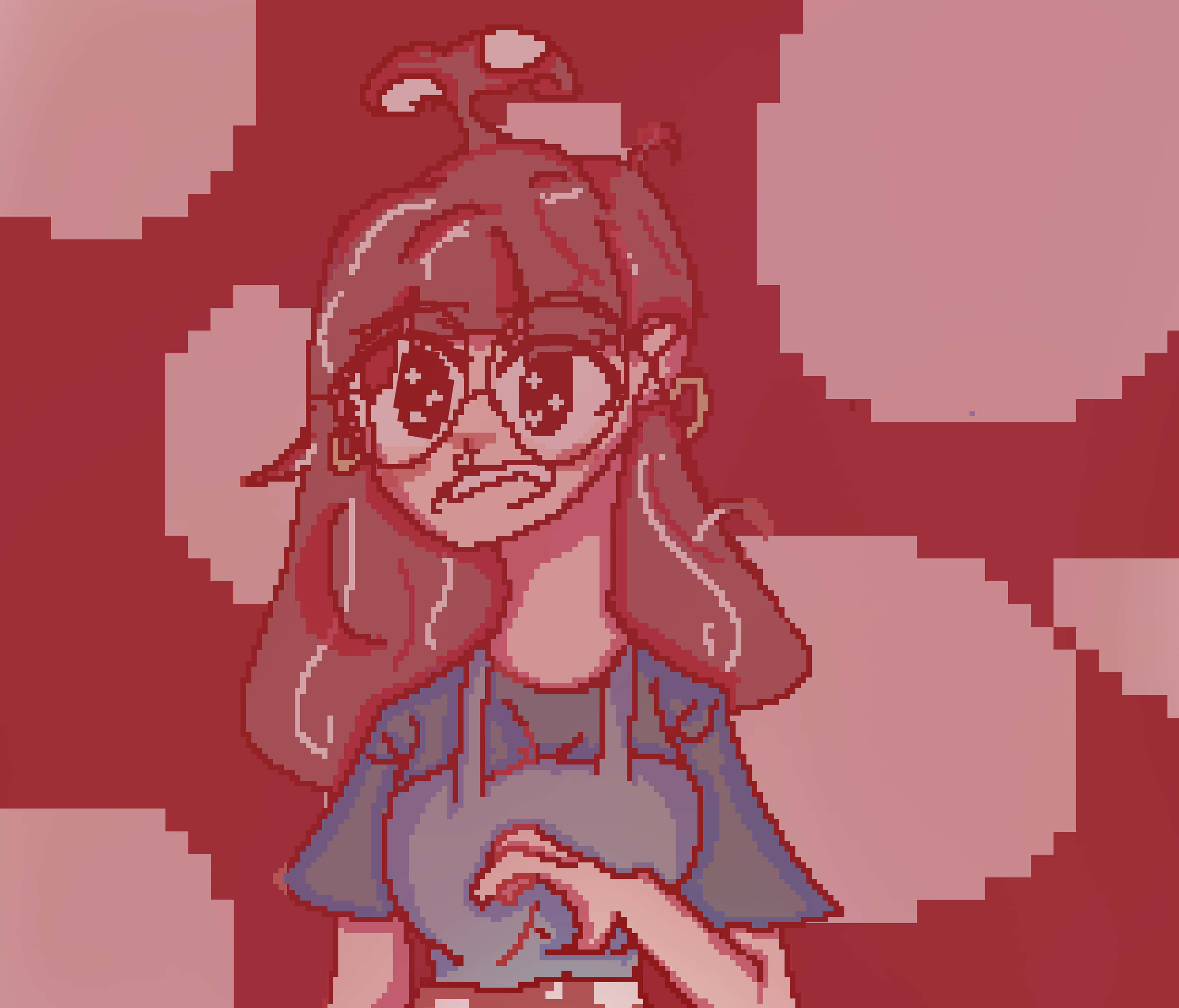 pixel-art girl, glasses, pigtails, 2K Desktop Wallpaper