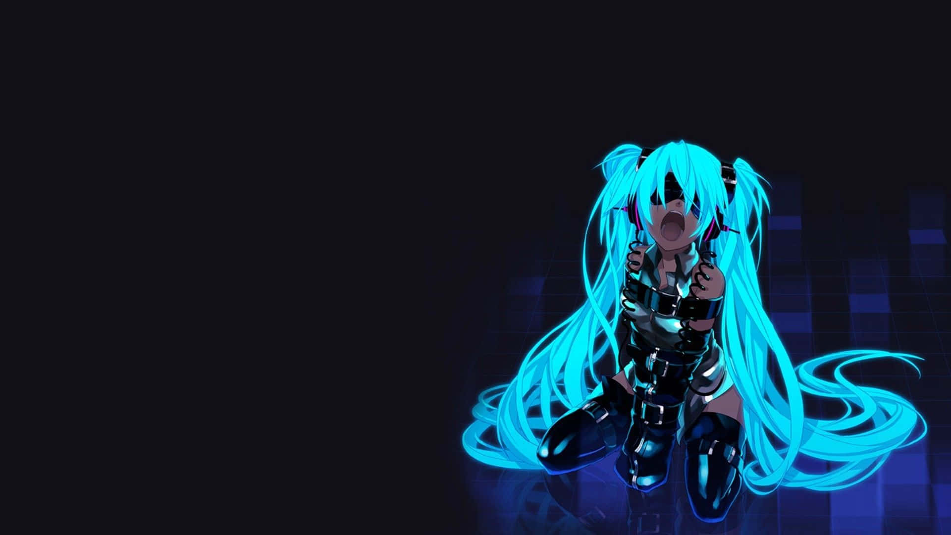 neon blue hair, anime girl, futuristic outfit, Full HD Desktop Wallpaper