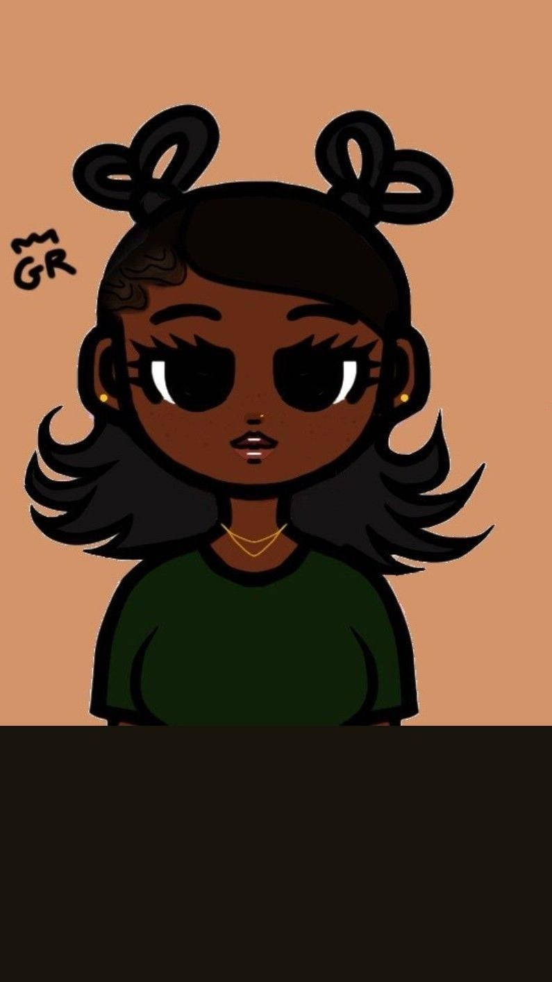 chibi anime, dark skin, twin buns, HD Phone Wallpaper
