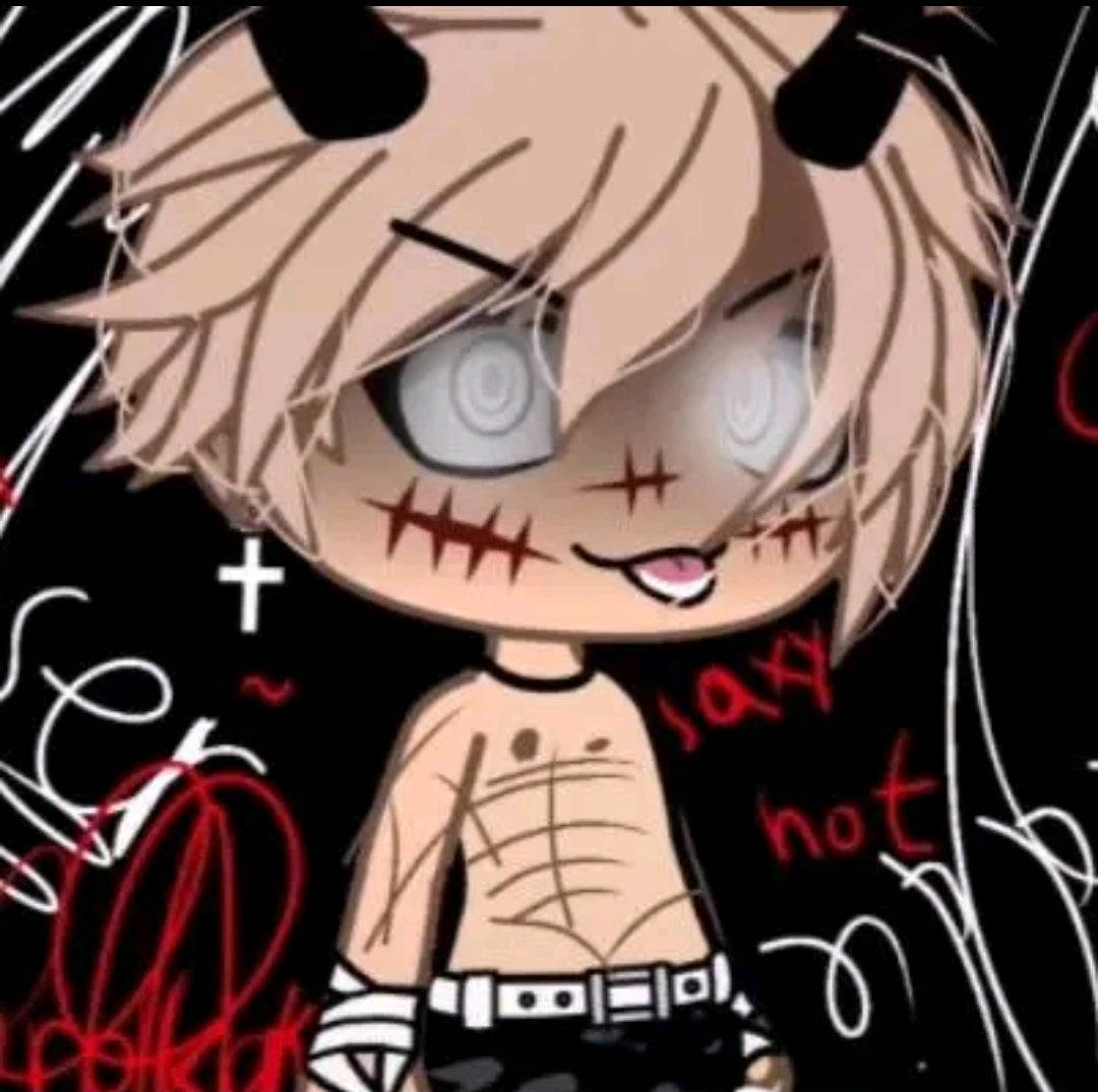 chibi anime character, stitched face, horns, SD Desktop Wallpaper