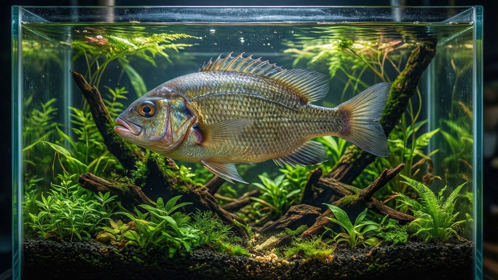 aquarium, tilapia, lush plants, Full HD Desktop Wallpaper