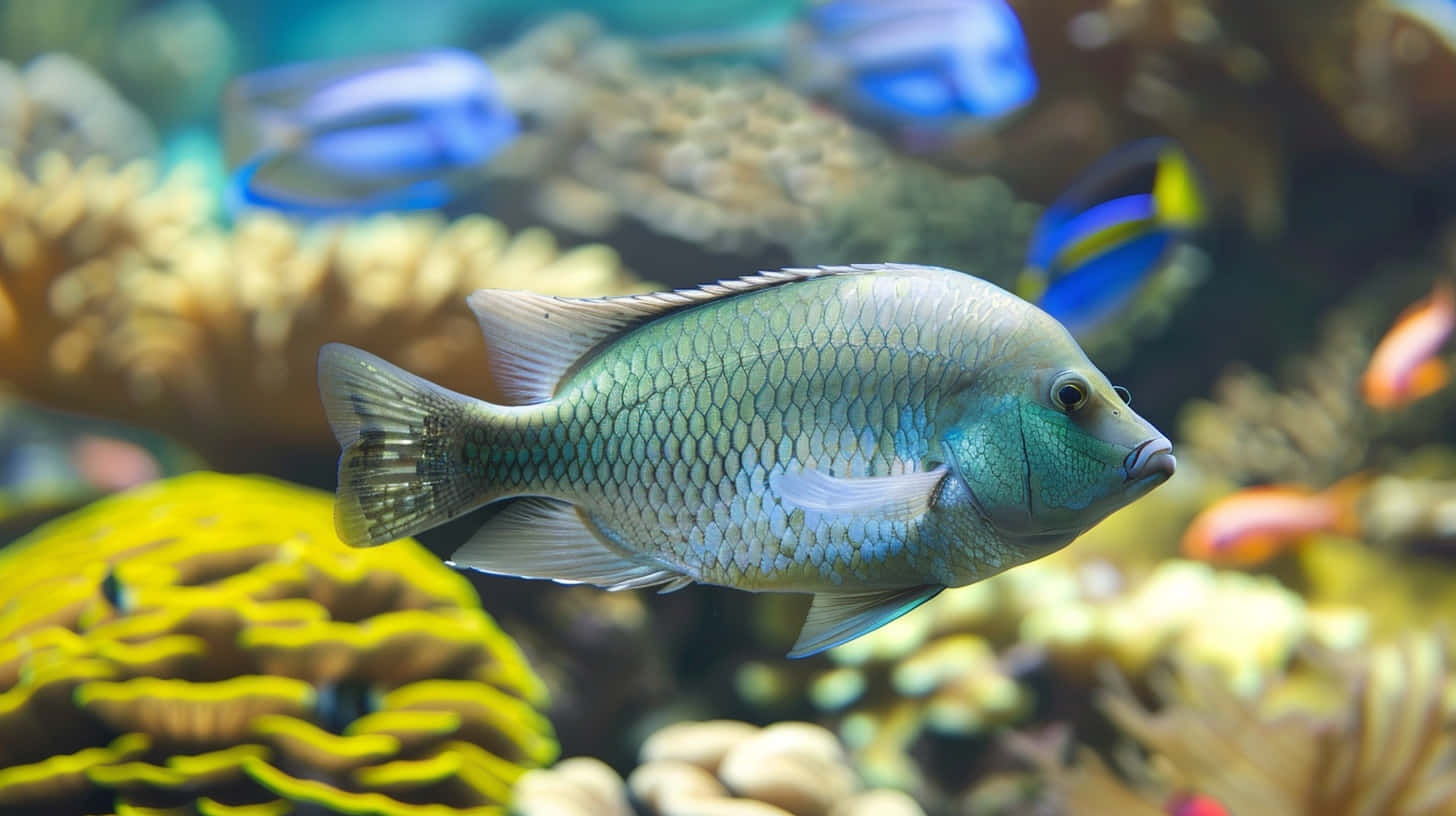 Tilapia, greenish-blue, vibrant yellow coral, HD Desktop Wallpaper
