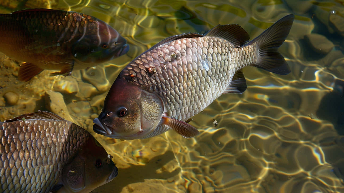 Tilapia, sunlit water, pebbled riverbed, HD Desktop Wallpaper