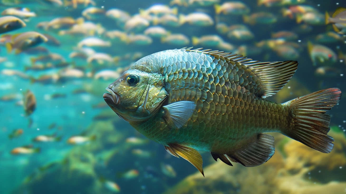 Tilapia, blue-green fish, turquoise water, HD Desktop Wallpaper