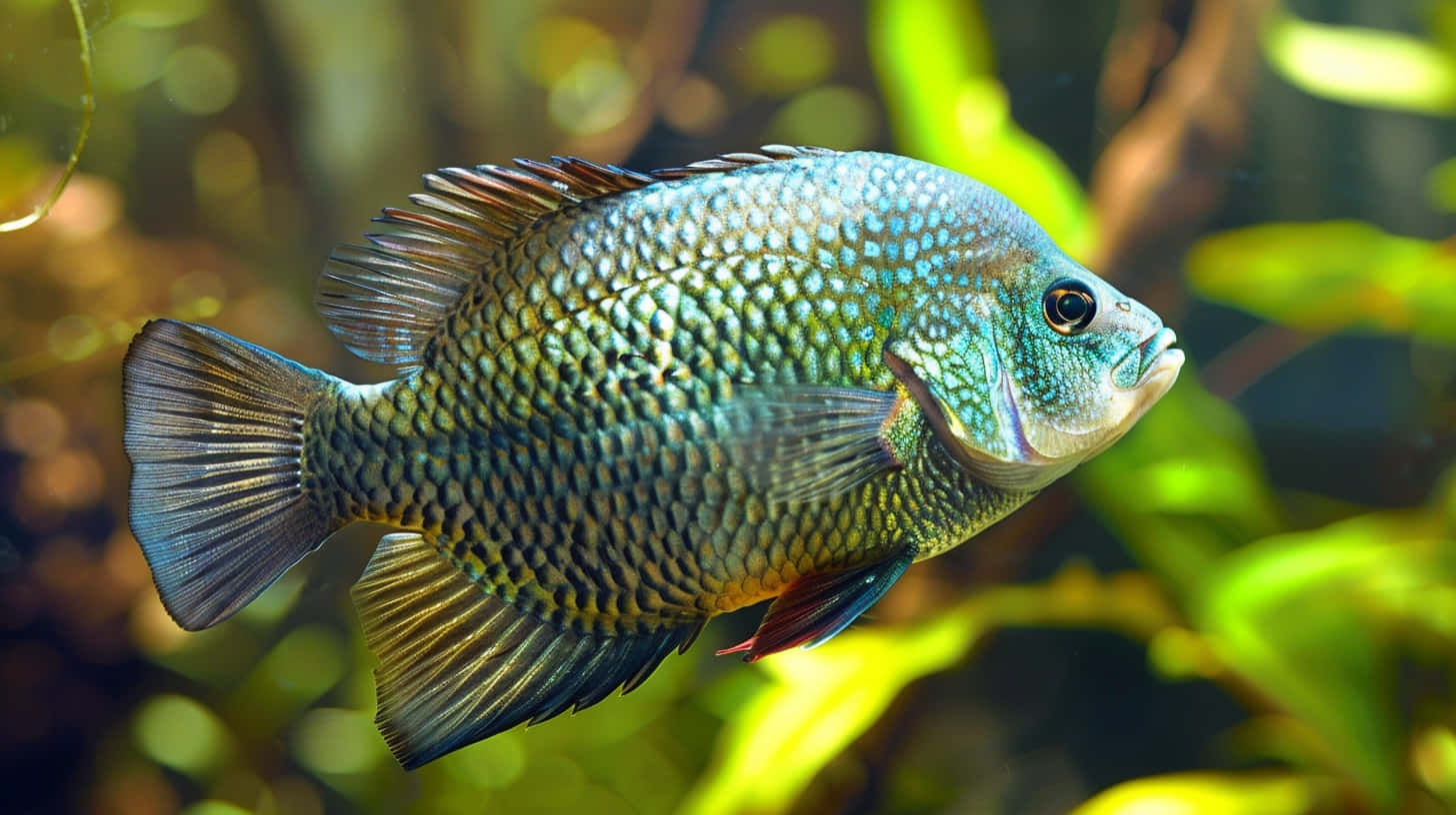 vibrant tilapia, blue-green scaled fish, red-tipped fins, HD Desktop Wallpaper