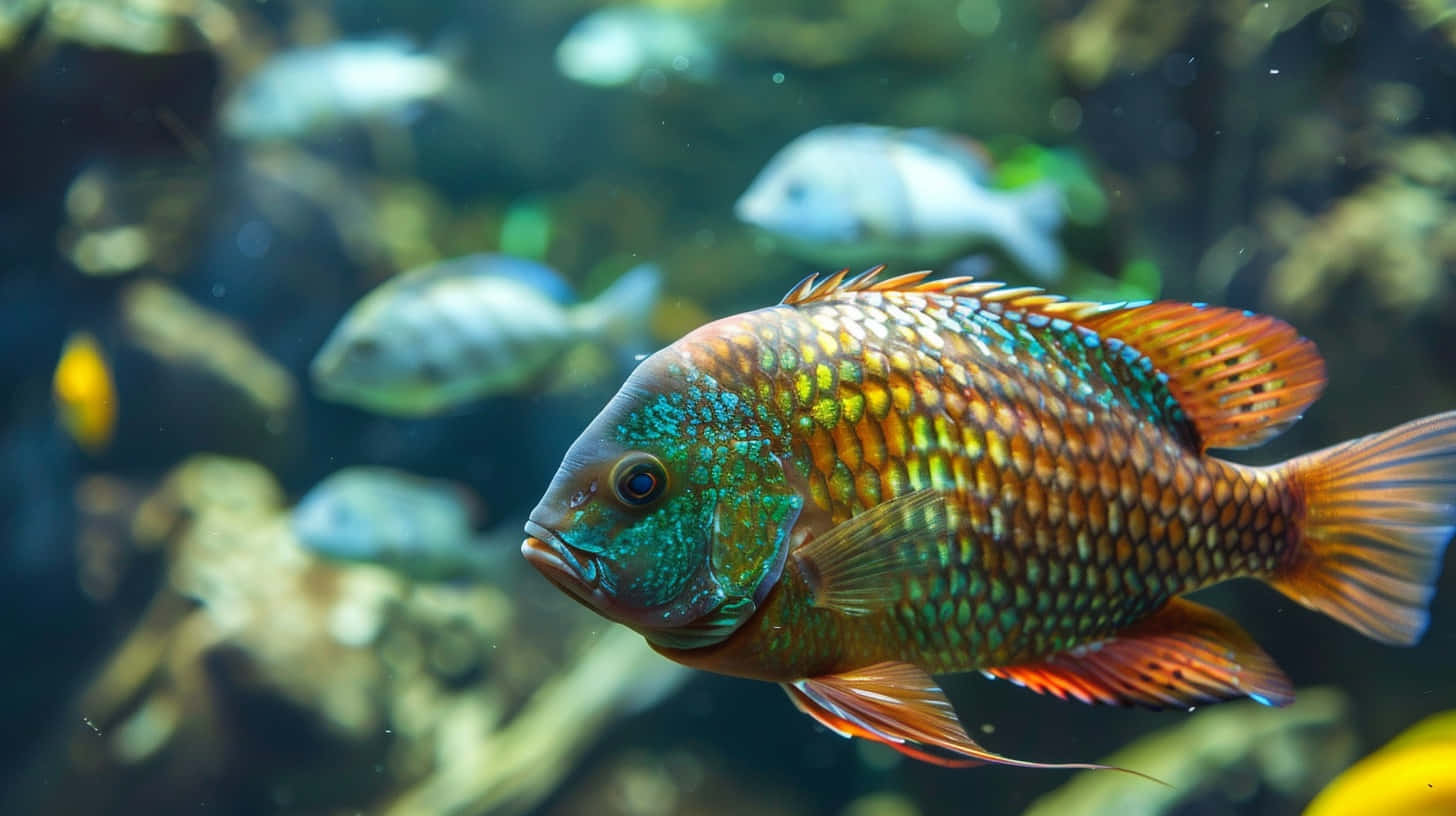 colorful tilapia, orange, teal, HD Desktop Wallpaper