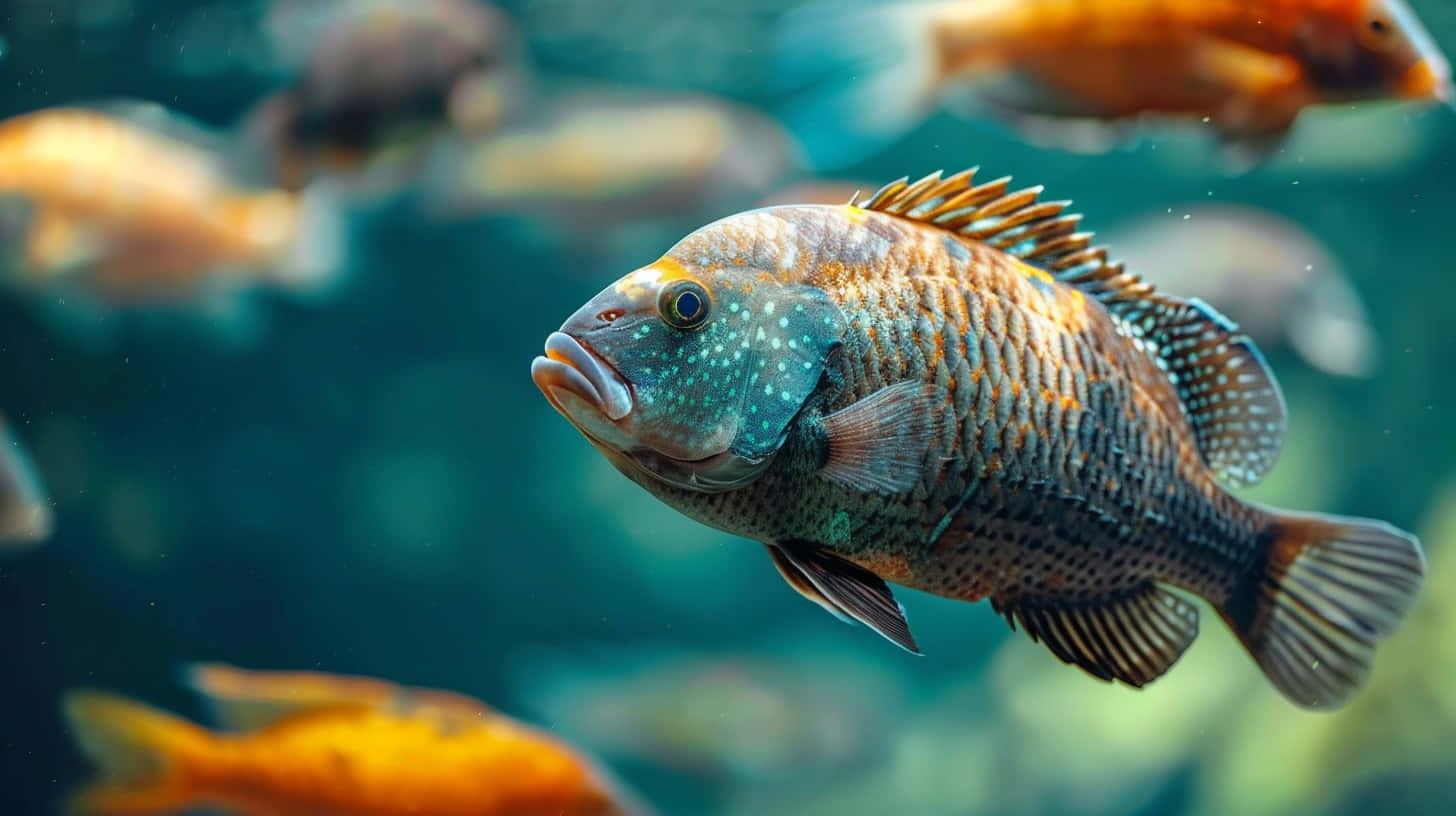 Tilapia, speckled fish, spiky fins, HD Desktop Wallpaper