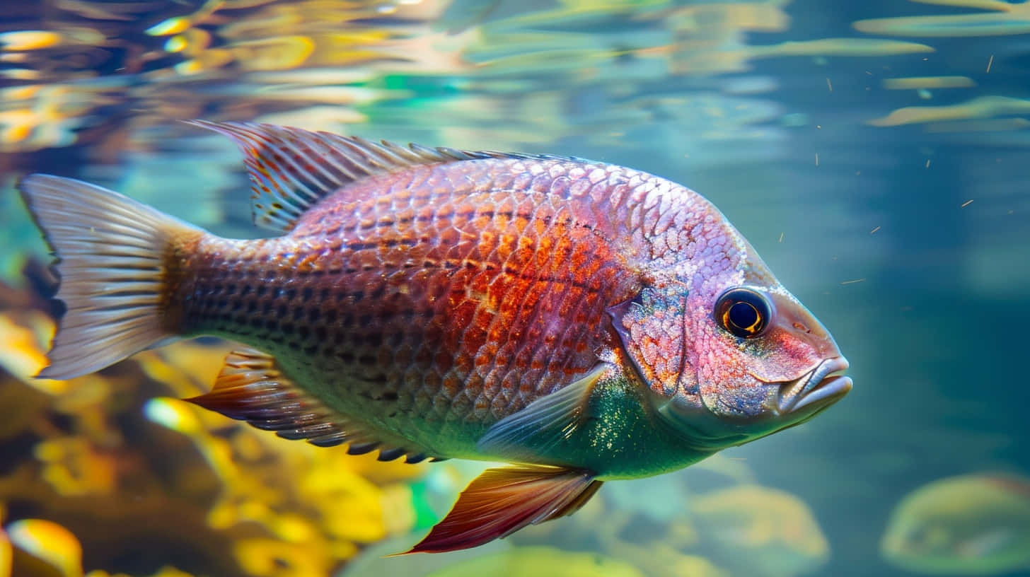 vibrant tilapia, reddish fish, detailed scales, HD Desktop Wallpaper