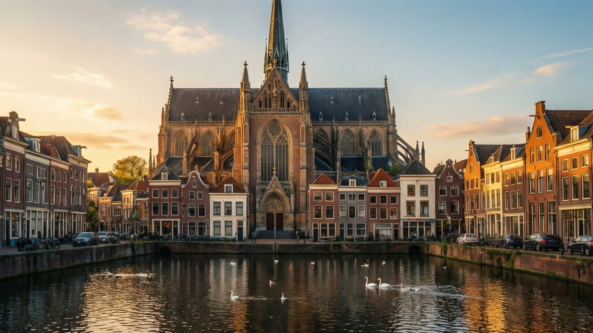 Tilburg, sunset, panorama, Full HD Desktop Wallpaper