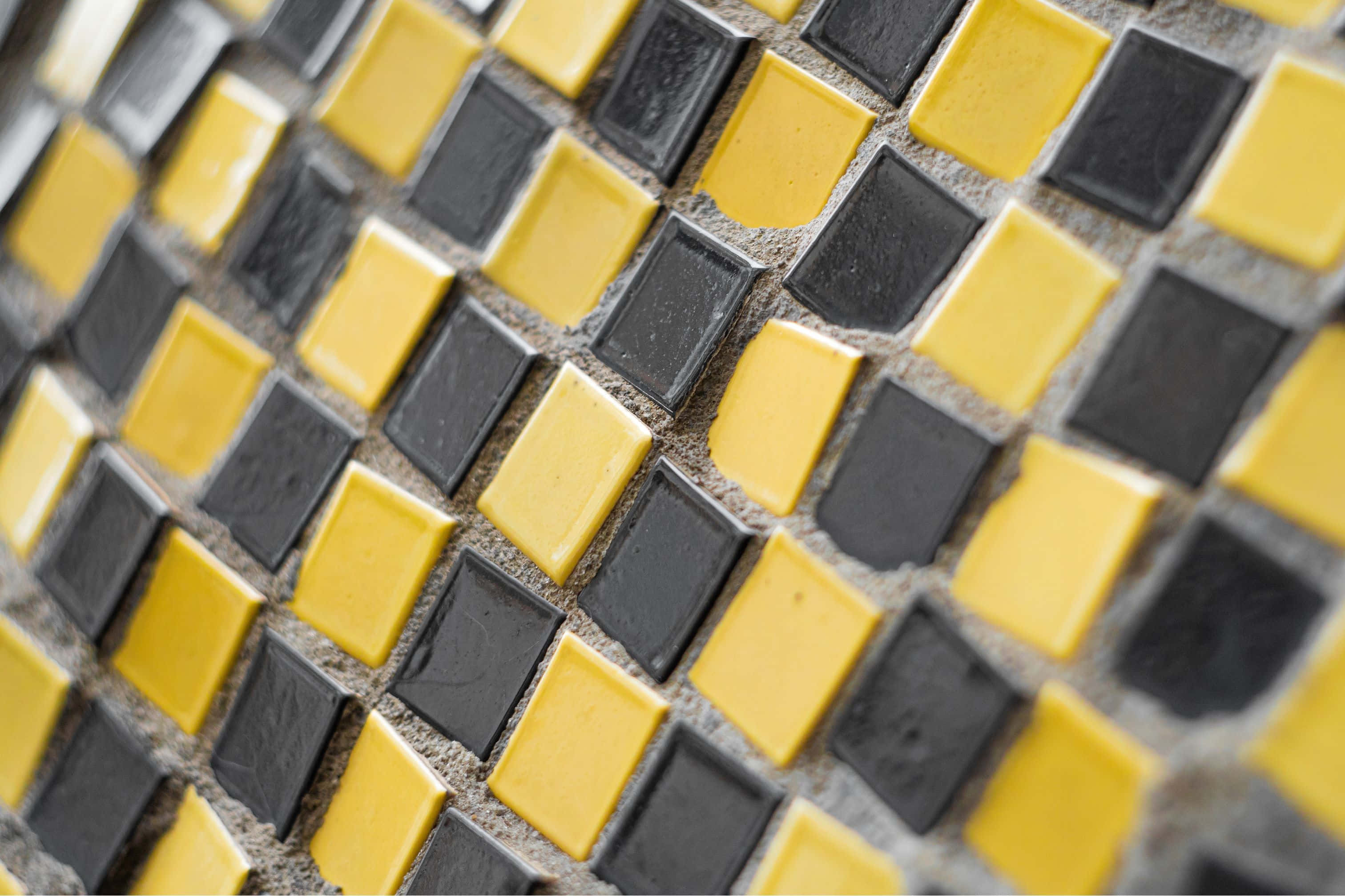 yellow and black mosaic tiles, glossy, square tiles, 2K Desktop Wallpaper