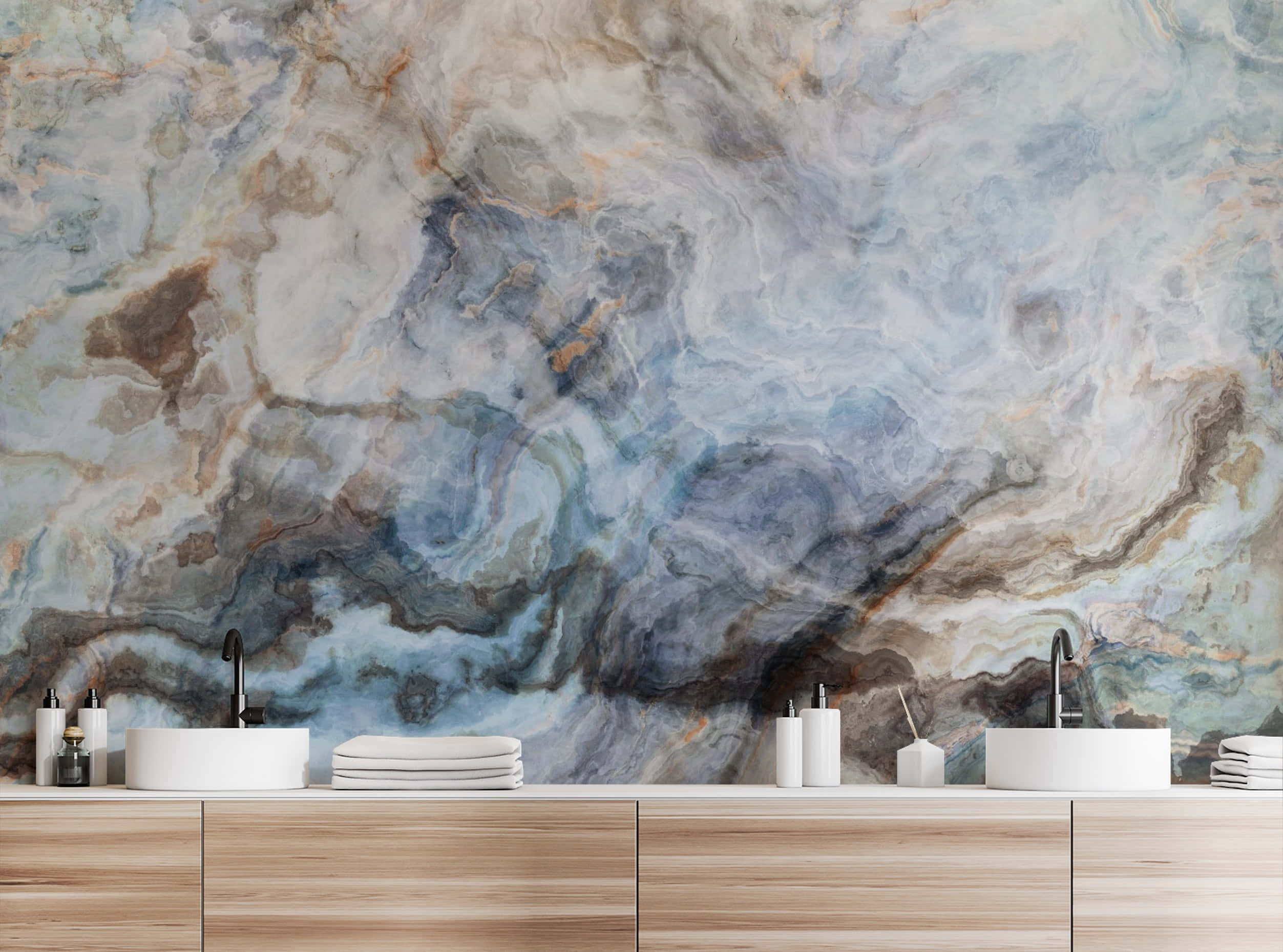 blue gray, brown marble, white sinks, Full HD Desktop Wallpaper