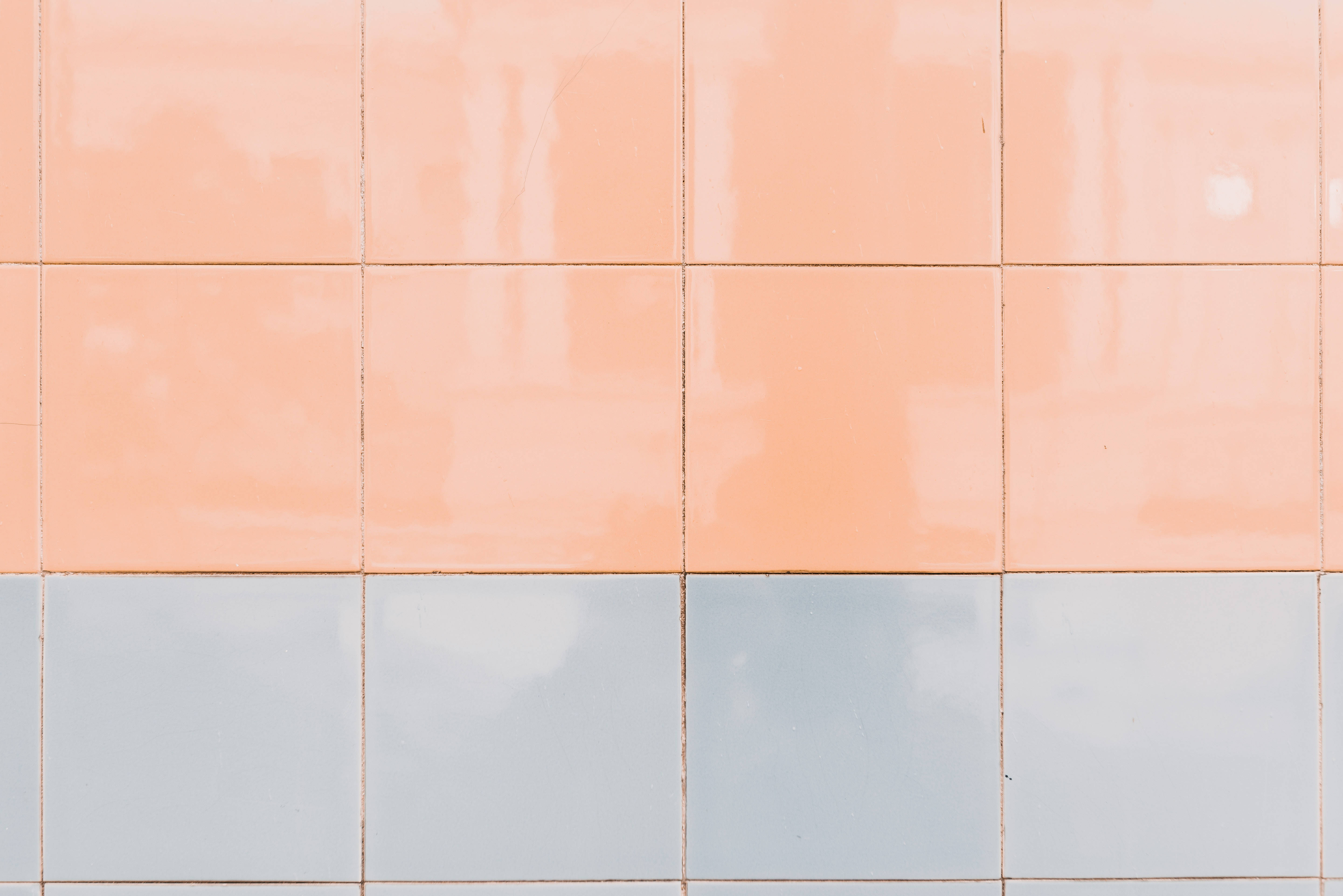 glossy peach tiles, light blue tiles, clean grid pattern, 5K Desktop Wallpaper