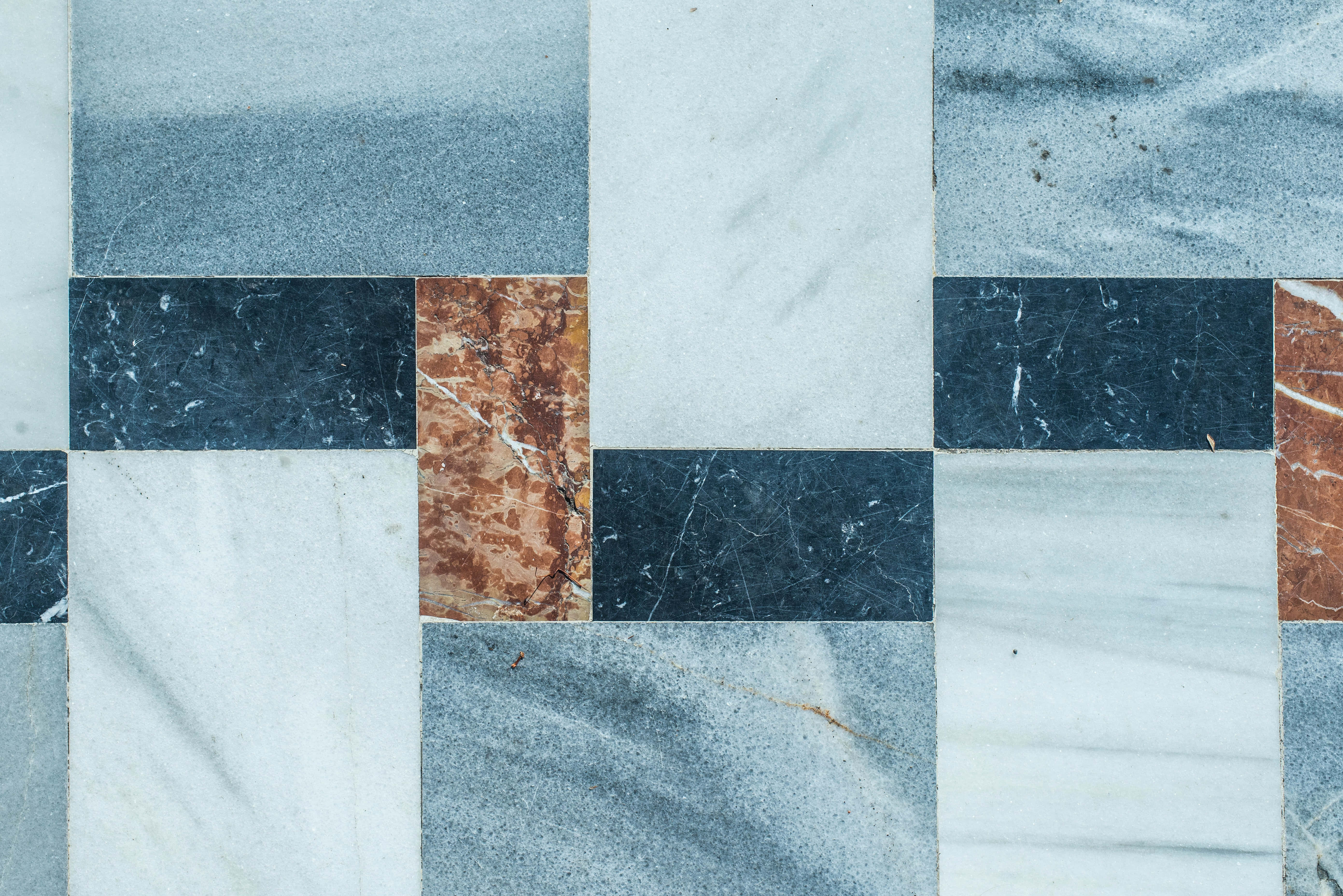 Asymmetrical Square Tiles, blue, white, 5K Desktop Wallpaper