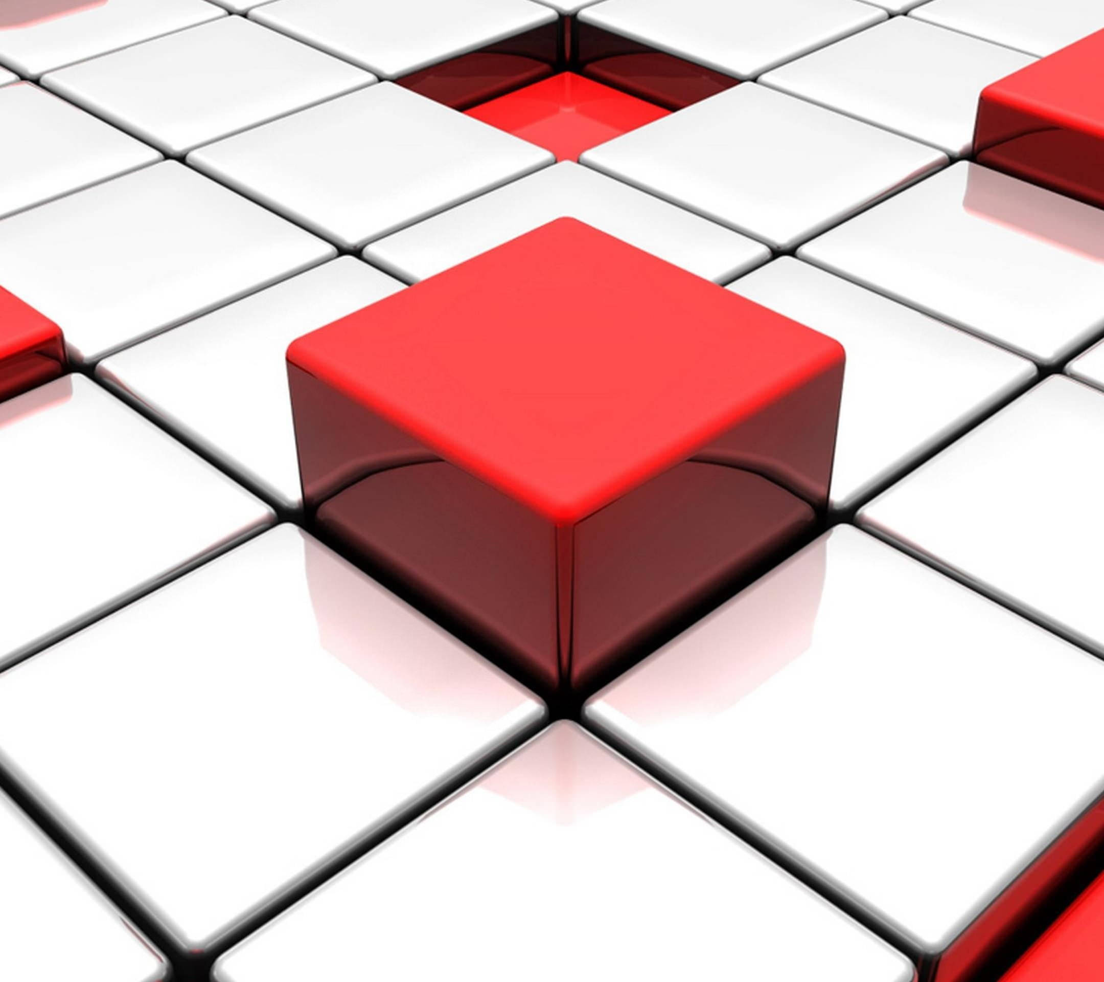 glossy red cube, white cubes, grid, Full HD Desktop Wallpaper