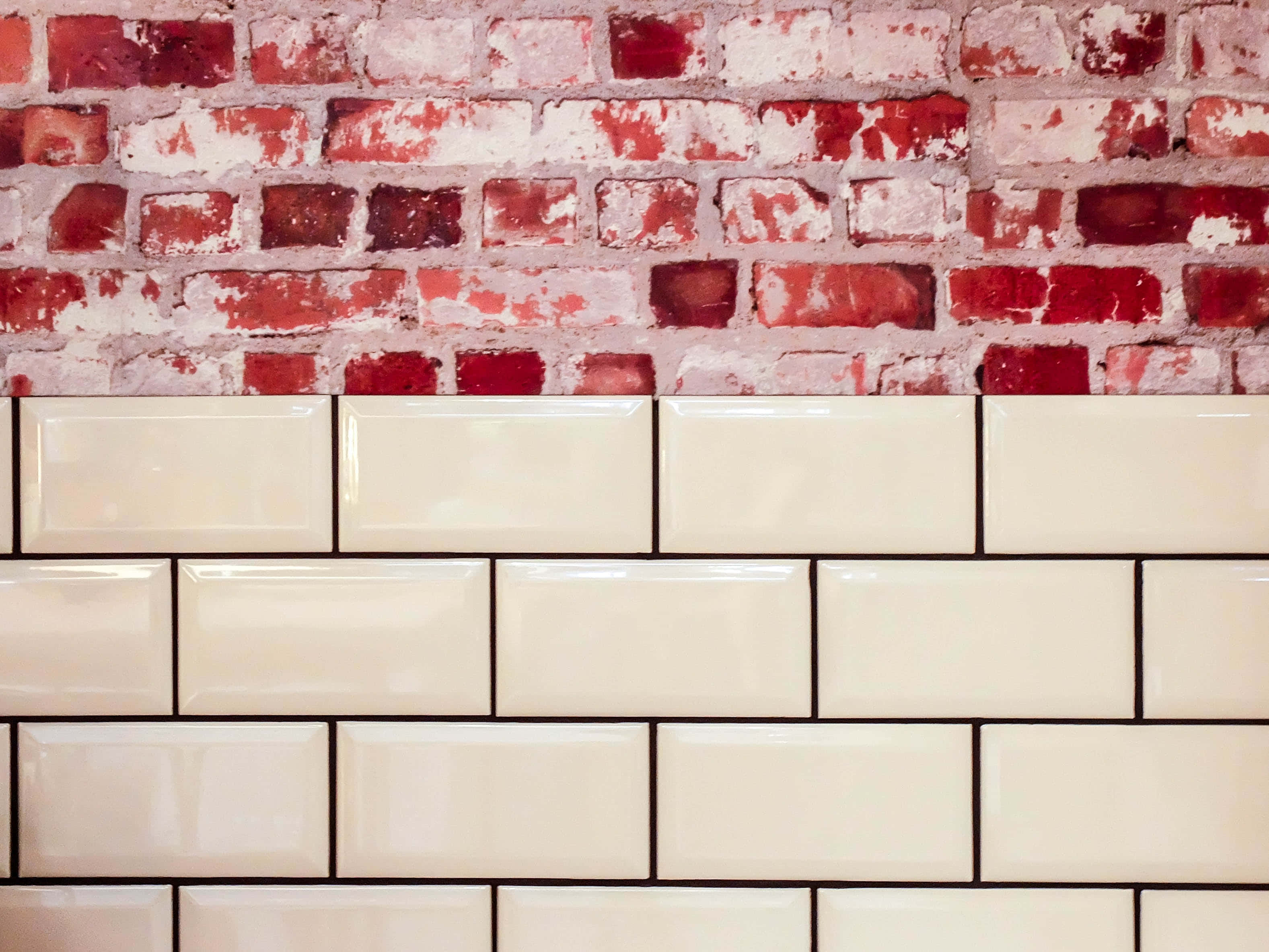 White and Red Tile, red brick wall, white tiles, 2K Desktop Wallpaper