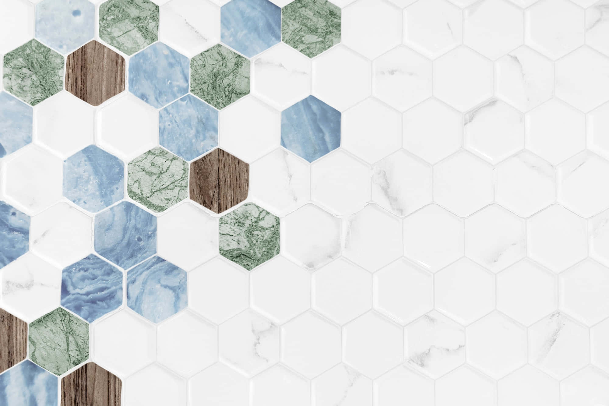 Blue Marble Tiles, hexagonal mosaic tiles, white marble, Full HD Desktop Wallpaper