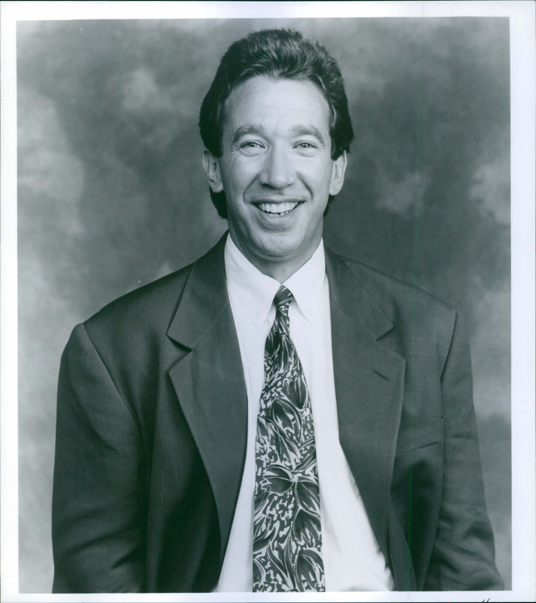 Tim Allen, black and white portrait, suit, Full HD Phone Wallpaper