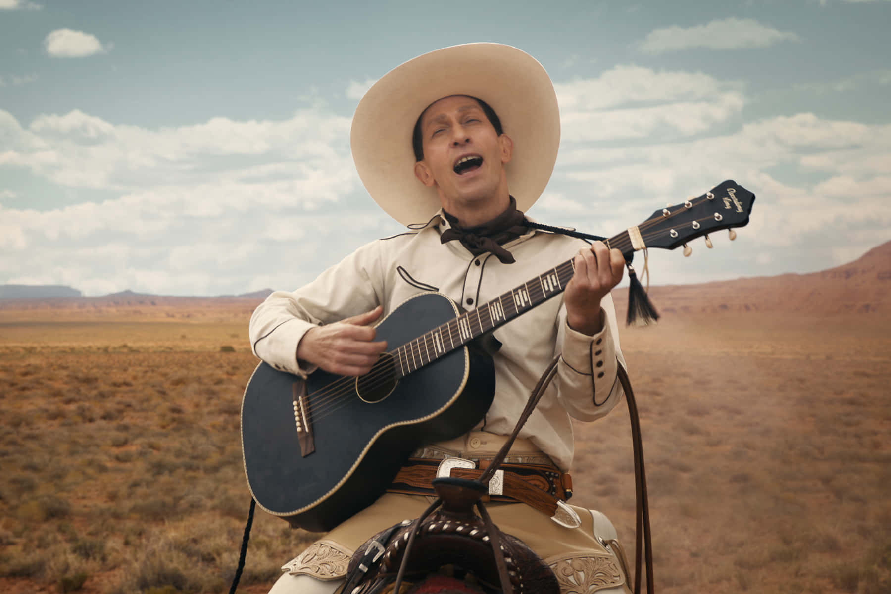 Tim Blake Nelson, wide-brimmed hat, dark blue acoustic guitar, HD Desktop Wallpaper