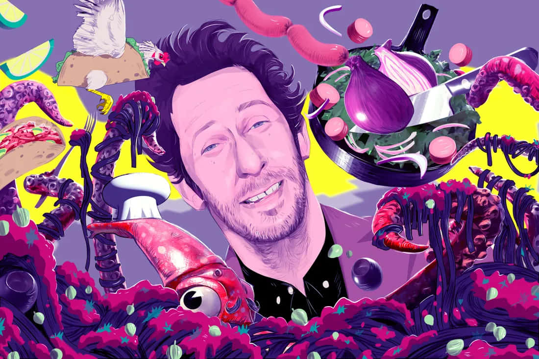 Tim Blake Nelson, psychedelic purple, yellow, SD Desktop Wallpaper