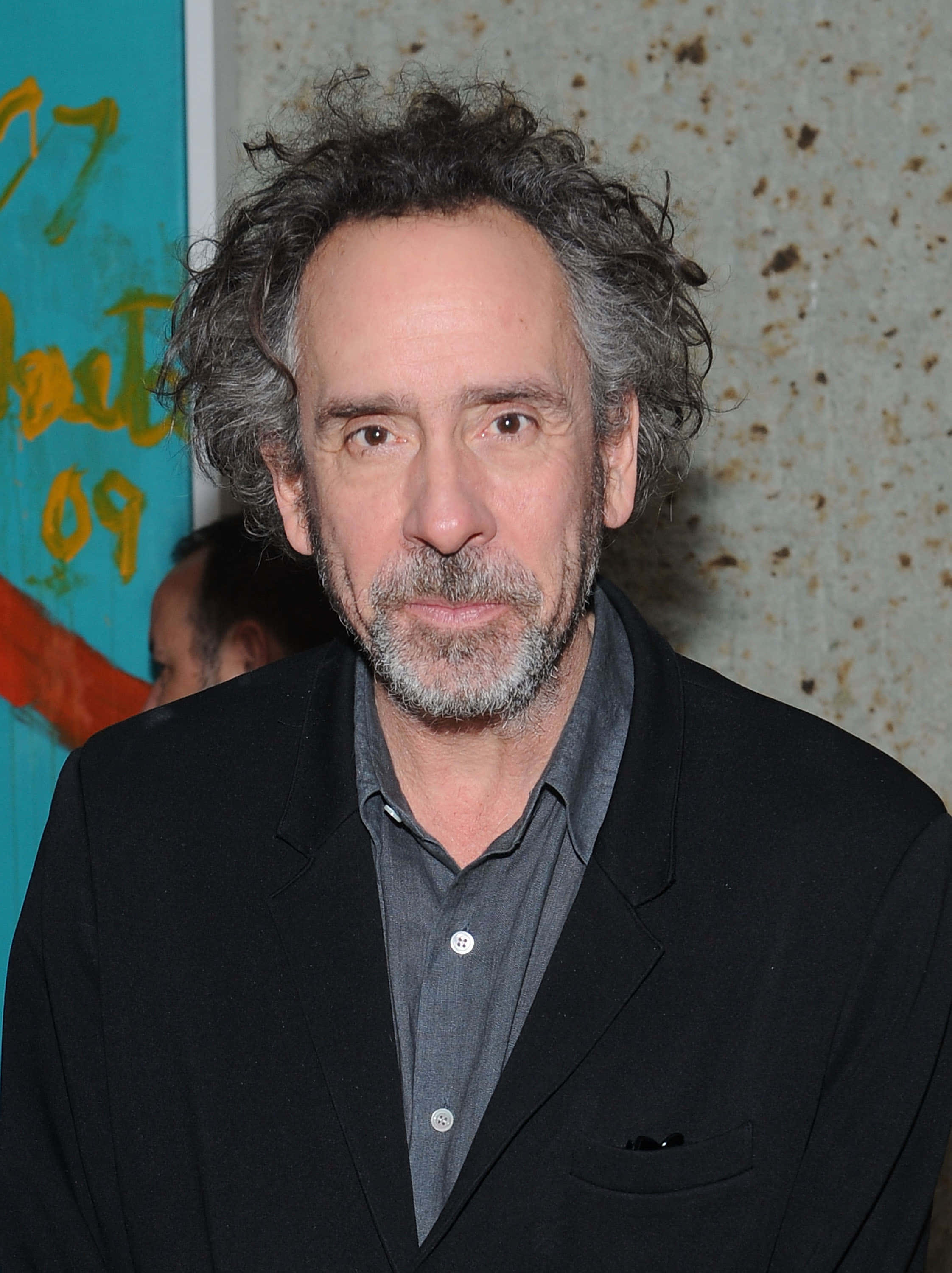Tim Burton, curly gray hair, black blazer, 2K Phone Wallpaper