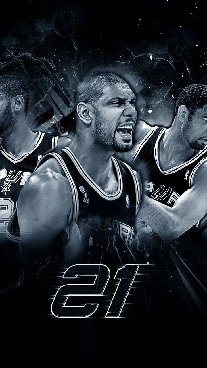 Tim Duncan, number 21, lightning effects, HD Phone Wallpaper