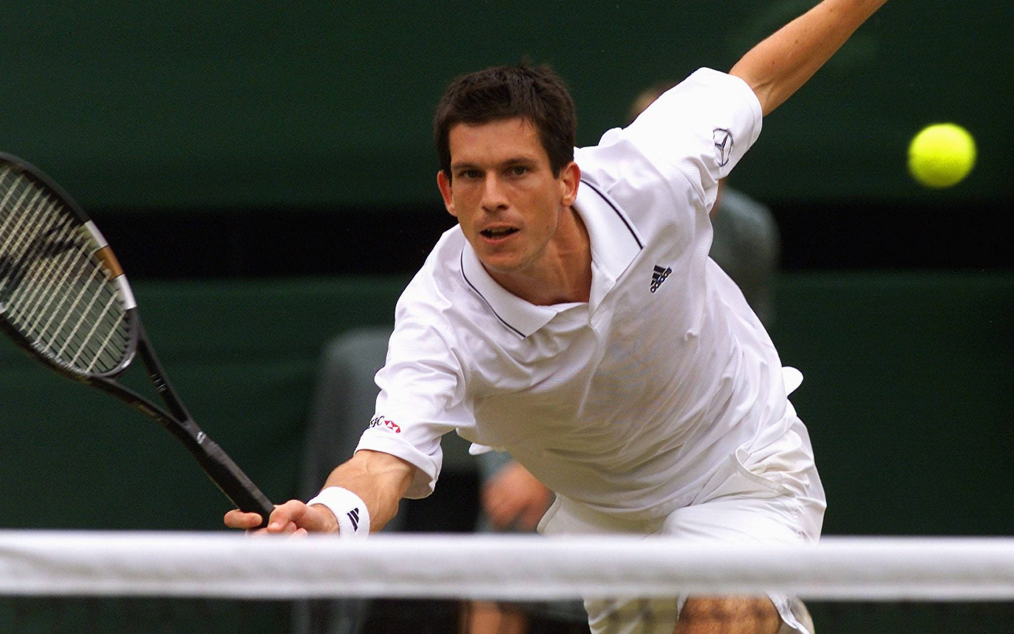 Tim Henman, white attire, bright yellow tennis ball, Full HD Desktop Wallpaper