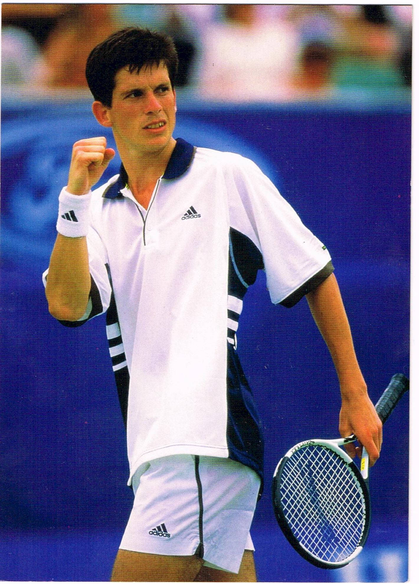 Tim Henman, white adidas gear, blue court, Full HD Phone Wallpaper