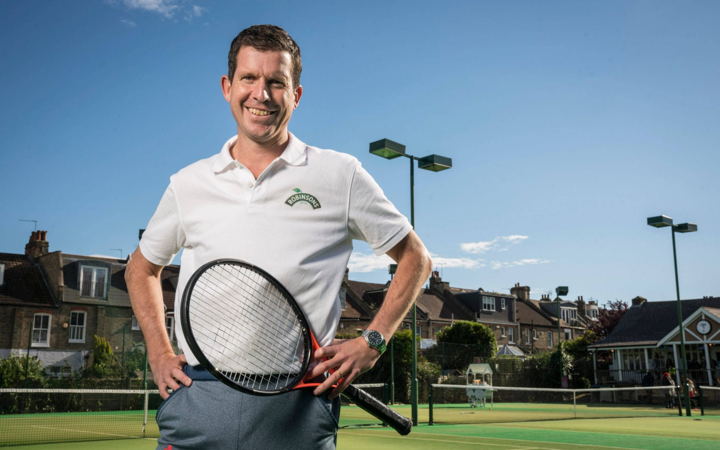 Tim Henman, white polo shirt, tennis racket, Full HD Desktop Wallpaper