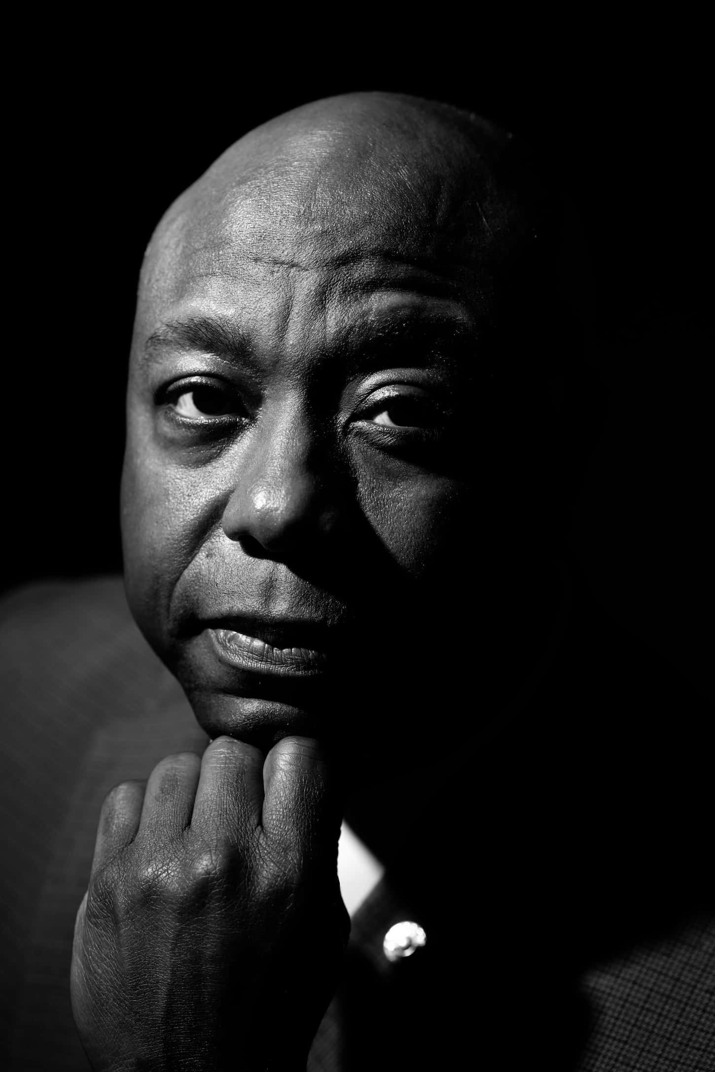 Tim Scott, black and white portrait, bald man, Full HD Phone Wallpaper